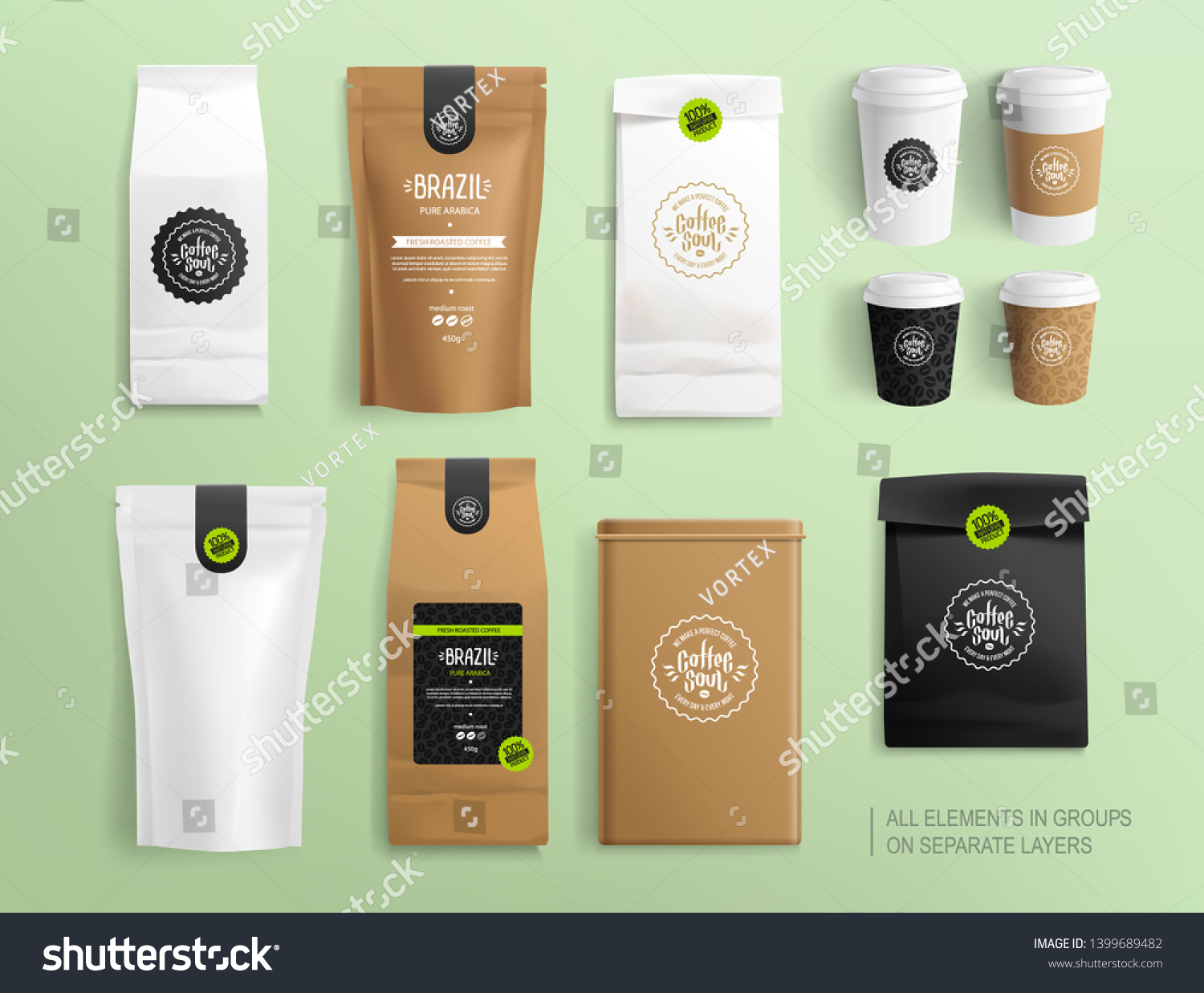 Realistic Coffee Packaging Mockups Coffee Brand Stock Vector Royalty Free 1399689482