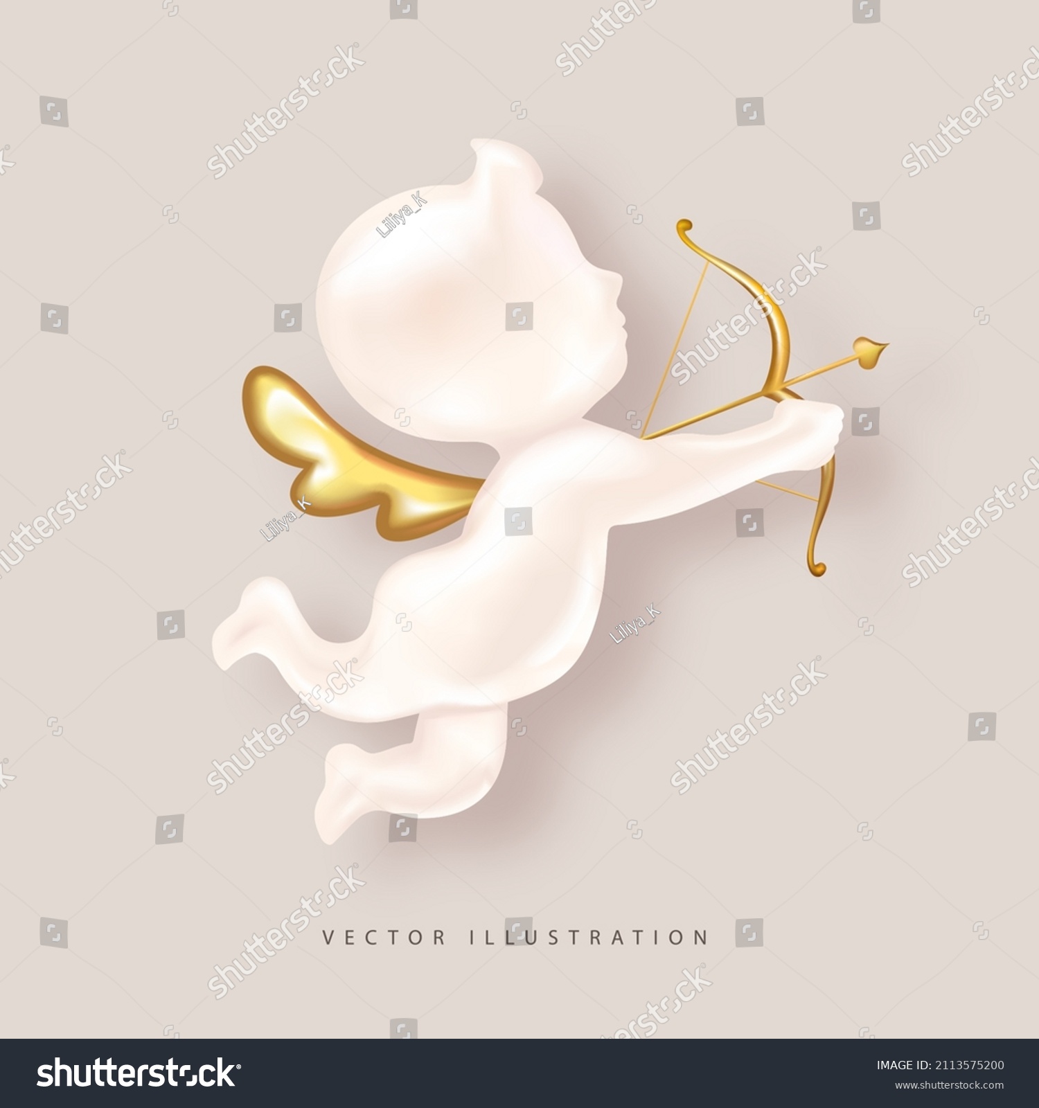 SVG of Realistic cupid with golden wings.3d object for romantic design. Decor for Valentine's Day, Wedding. Vector illustration svg