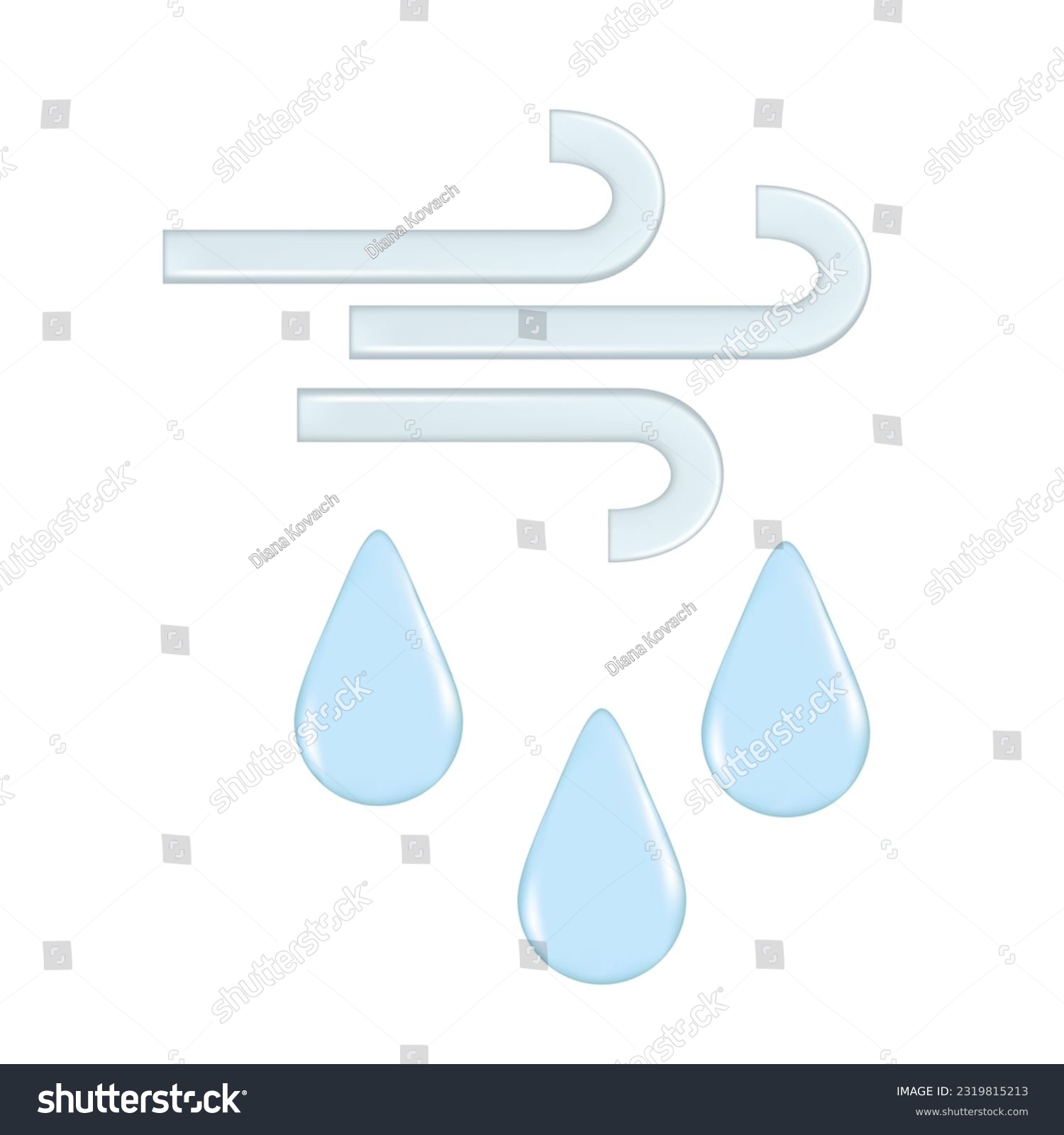 SVG of Realistic 3d design of weather forecast elements, icon symbol, meteorology. Decorative cute 3d blue rain and wind. Cartoon vector illustration isolated on a white background svg