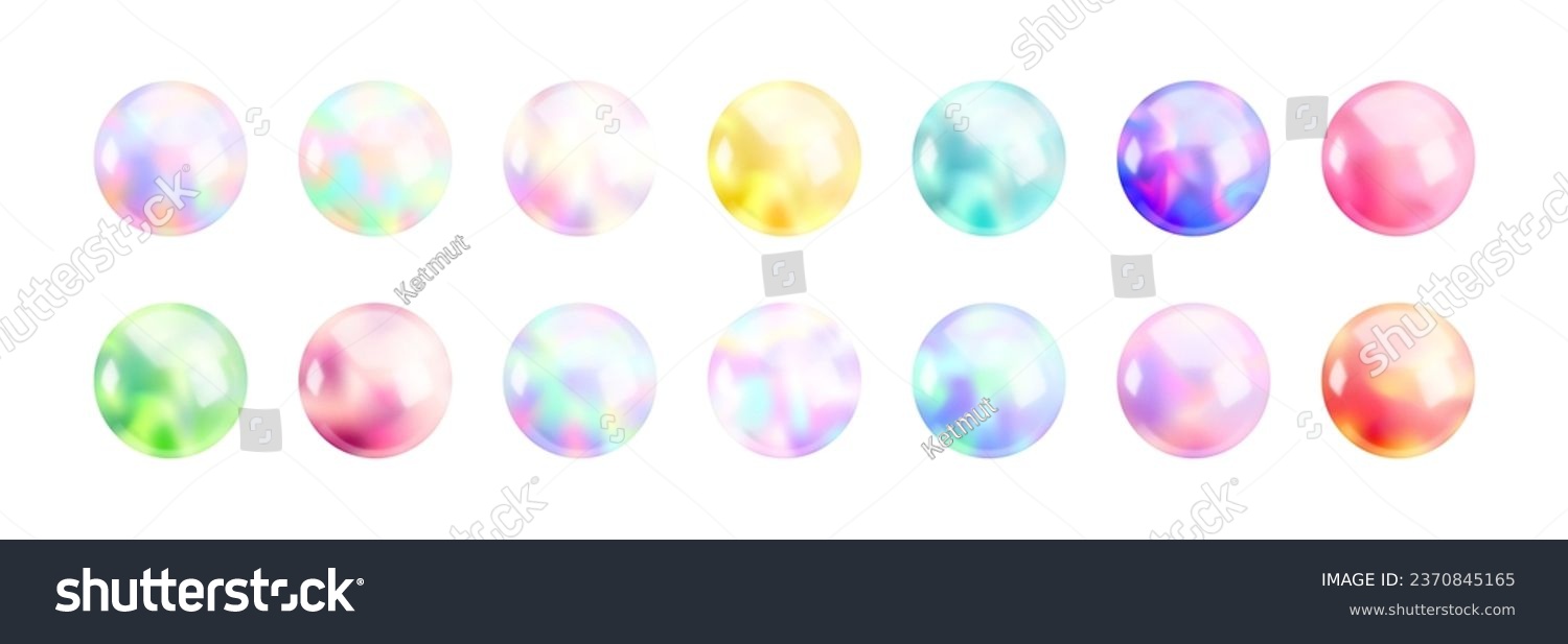 SVG of Realistic 3d holographic sphere set. Vector glossy gradient balls collection, Abstract vibrant colorful Iridescent round shapes isolated on white svg