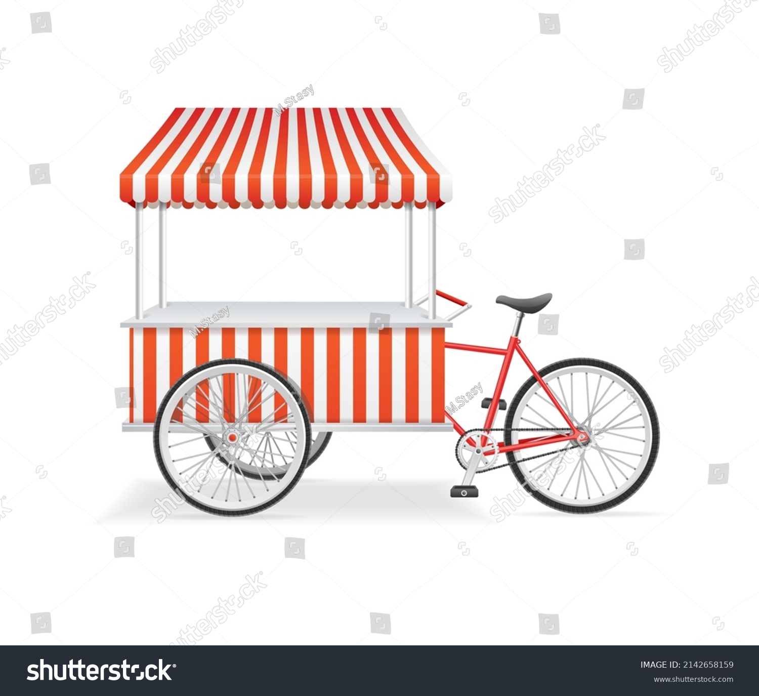 SVG of Realistic Detailed 3d Bike Street Food Cart Trolley Isolated on a White Background. Vector illustration of Bicycle Kiosk Shop svg