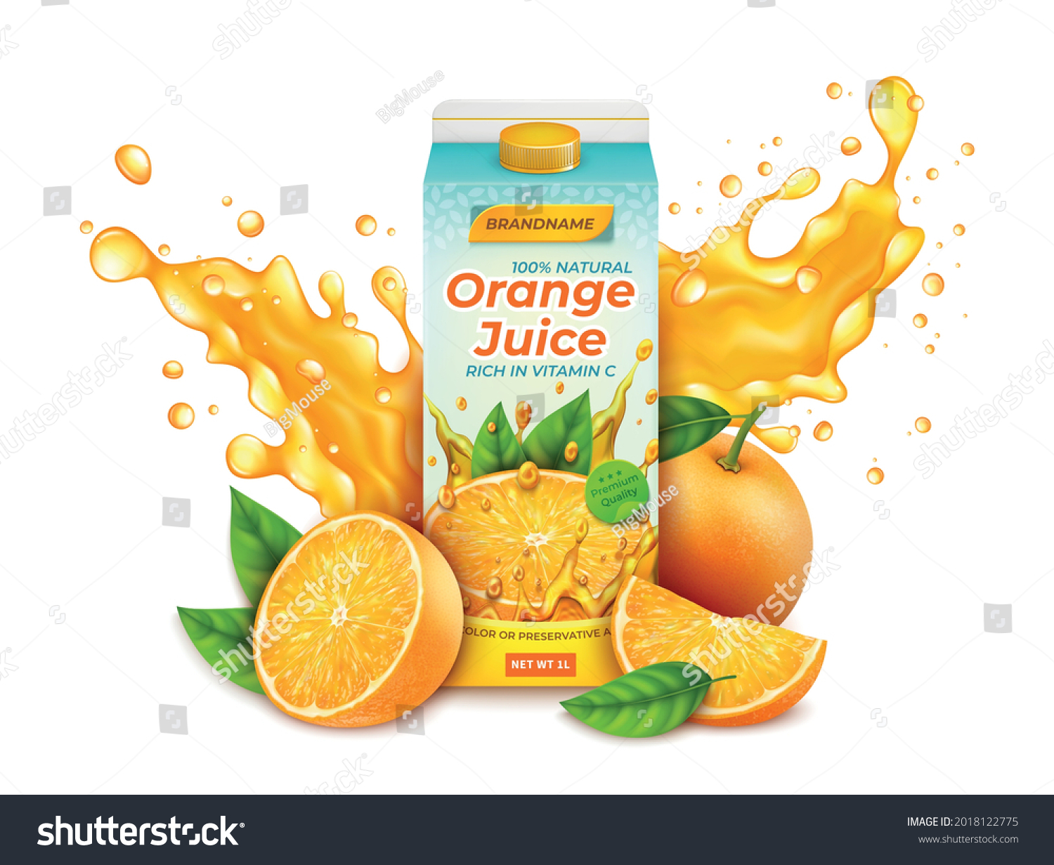 SVG of Realistic Detailed 3d Orange Juice Pack with Citrus Fruit and Splash. Vector illustration of Citrus Carton Package Box svg