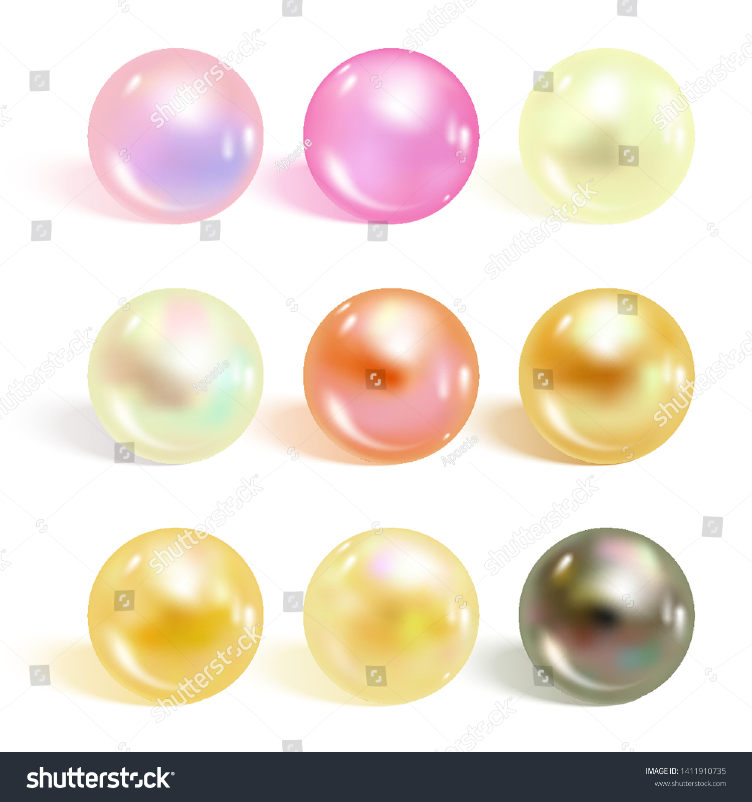 Realistic Different Colors Pearls Set Round เวกเตอร์สต็อก ปลอดค่าลิขสิทธิ์ 1411910735 2294