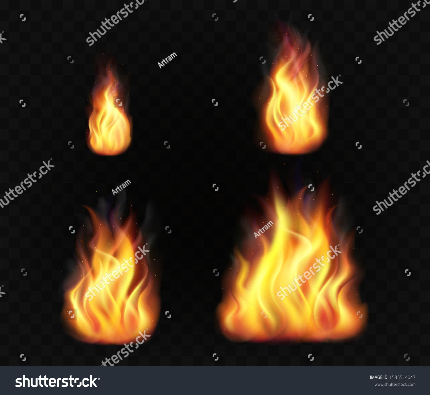 火の炎がリアル 透明な焼き付きライトエフェクトのセット のベクター画像素材 ロイヤリティフリー