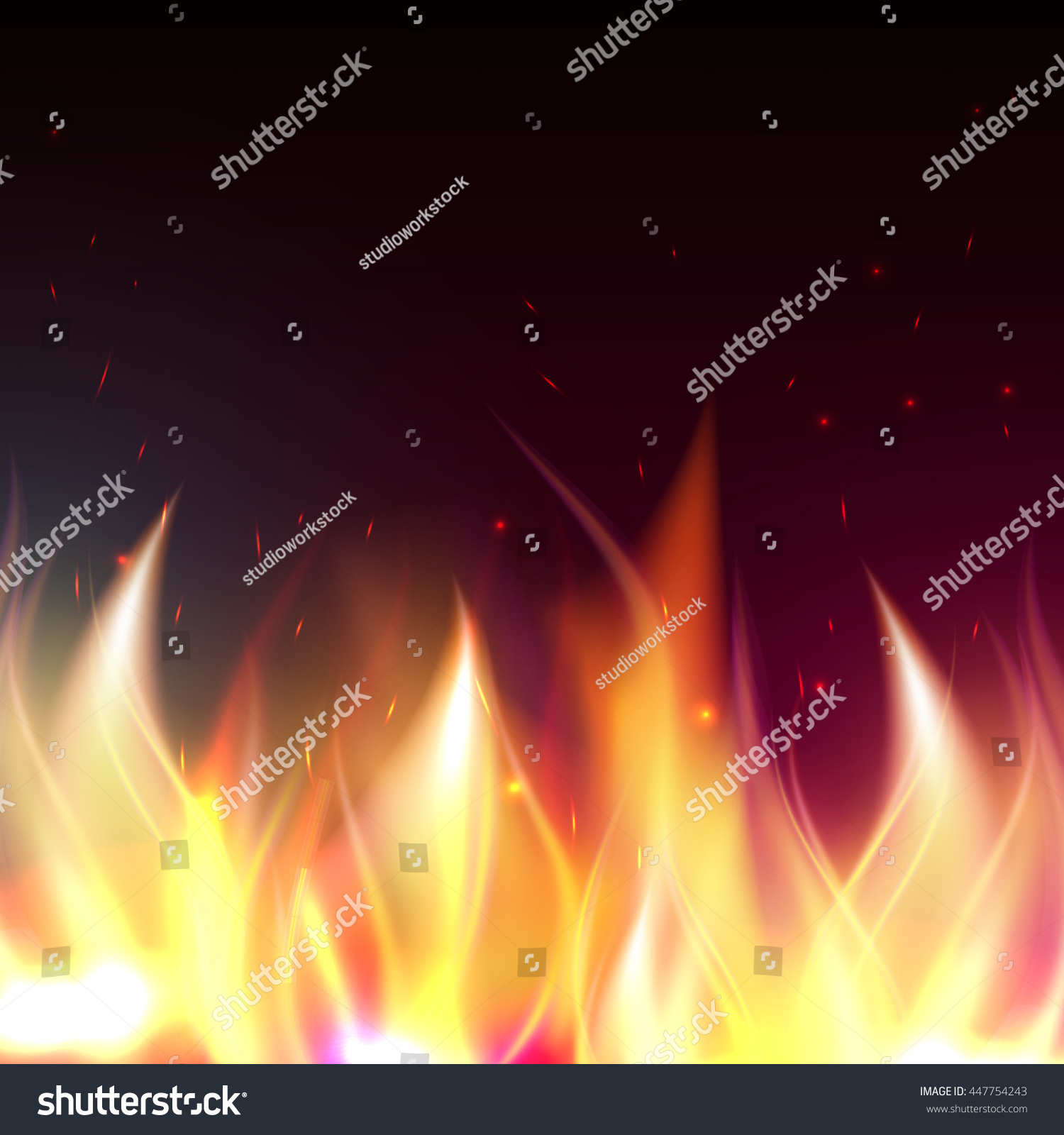 Vektor Stok Realistic Fire Flames Vector Illustration Special (Tanpa ...