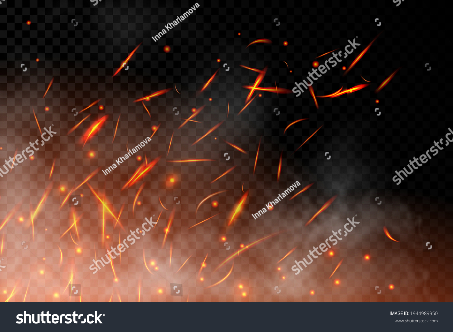 Realistic Fire Sparks Background On Transparent Stock Vector Royalty