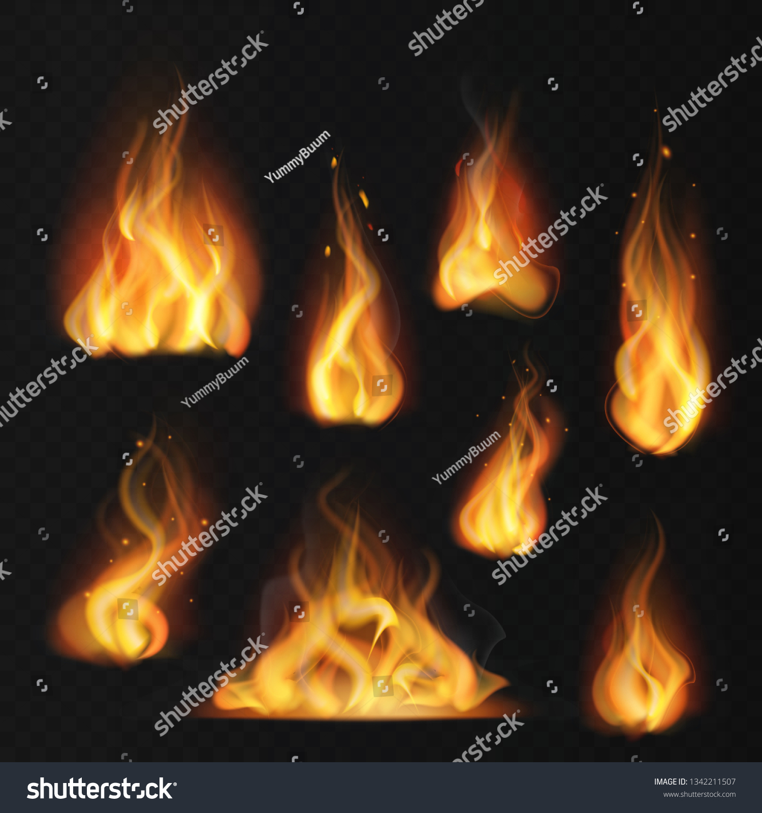 リアルな炎 火の玉の暖かい火効果抽象的なたいまつの赤い炎の炎分離型ベクター画像コレクション のベクター画像素材 ロイヤリティフリー