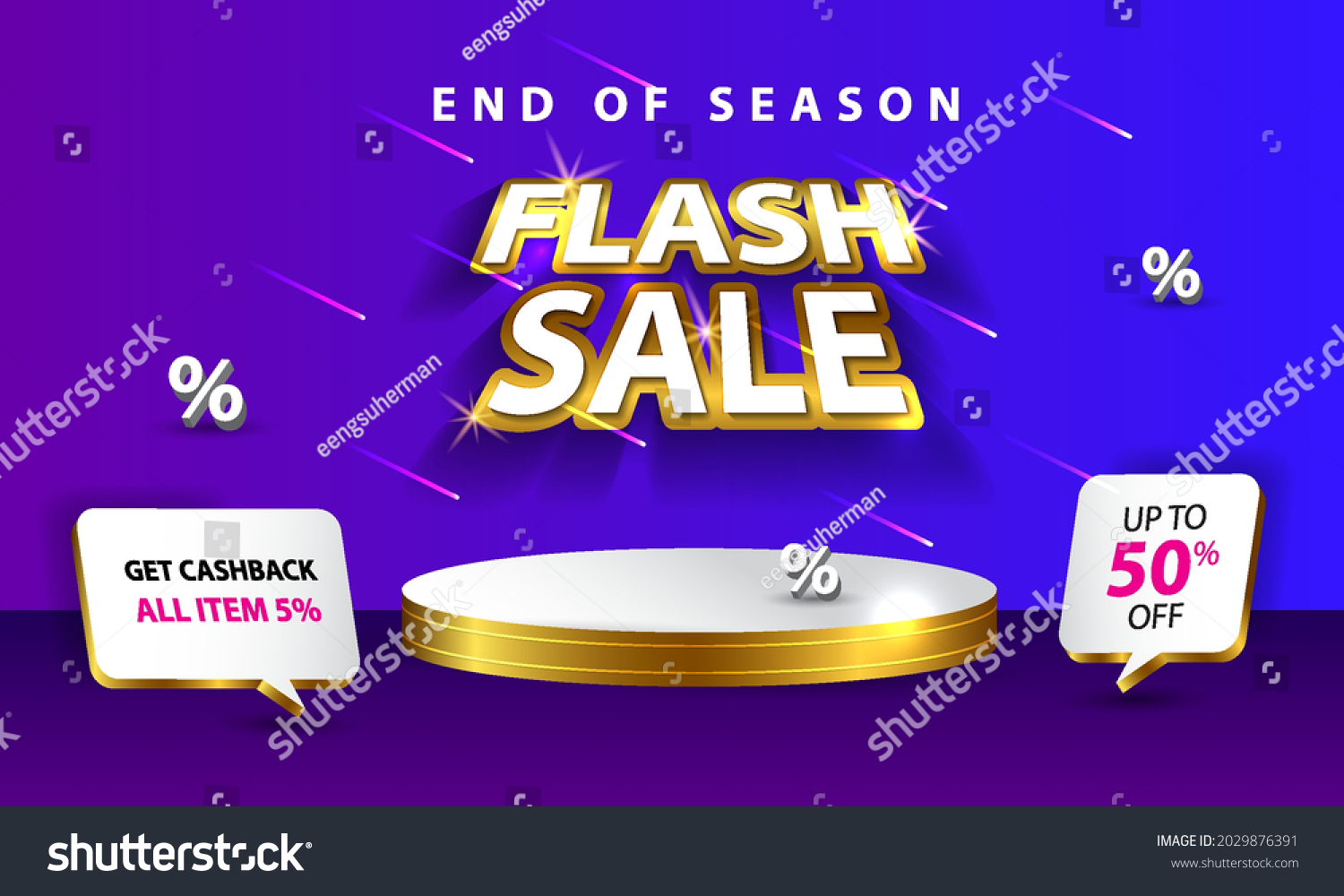 Realistic Flash Sale Banner Template Design Stock Vector Royalty Free   Stock Vector Realistic Flash Sale Banner Template Design With Podium For Display Product Up To Off For 2029876391 