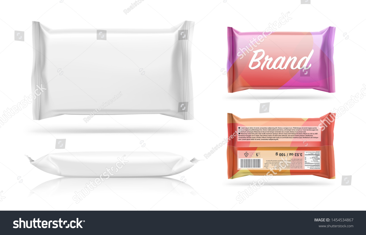 Download Realistic Flow Pack Mockup Front Side Stock Vector Royalty Free 1454534867