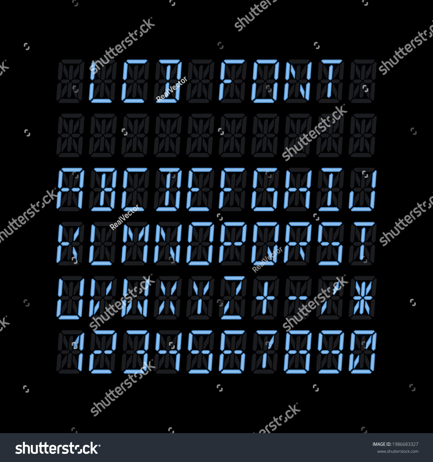 Realistic Glowing Fourteen Segment Font Letters Stock Vector (Royalty ...