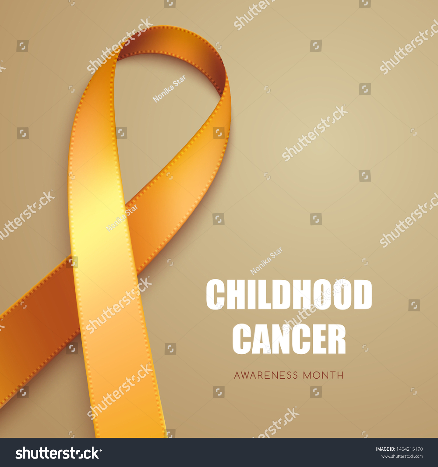 Realistic Golden Ribbon Symbol Childhood Cancer Stock Vector (Royalty ...