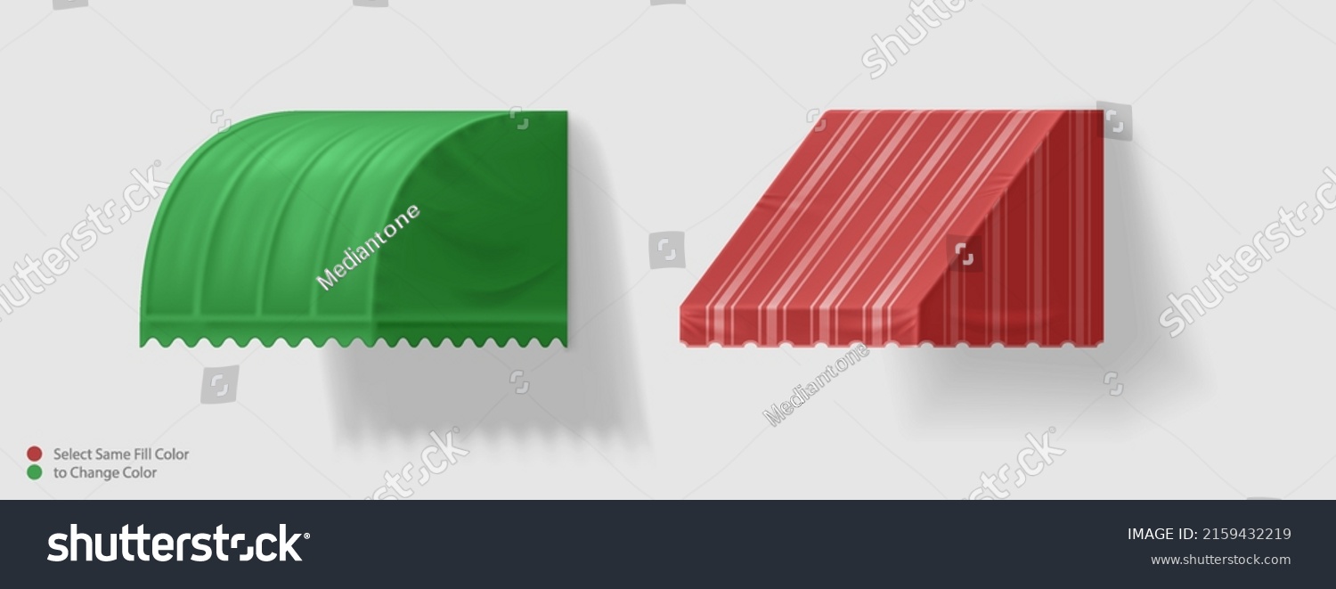 SVG of Realistic green and red color awning or canopy from side front view for store svg