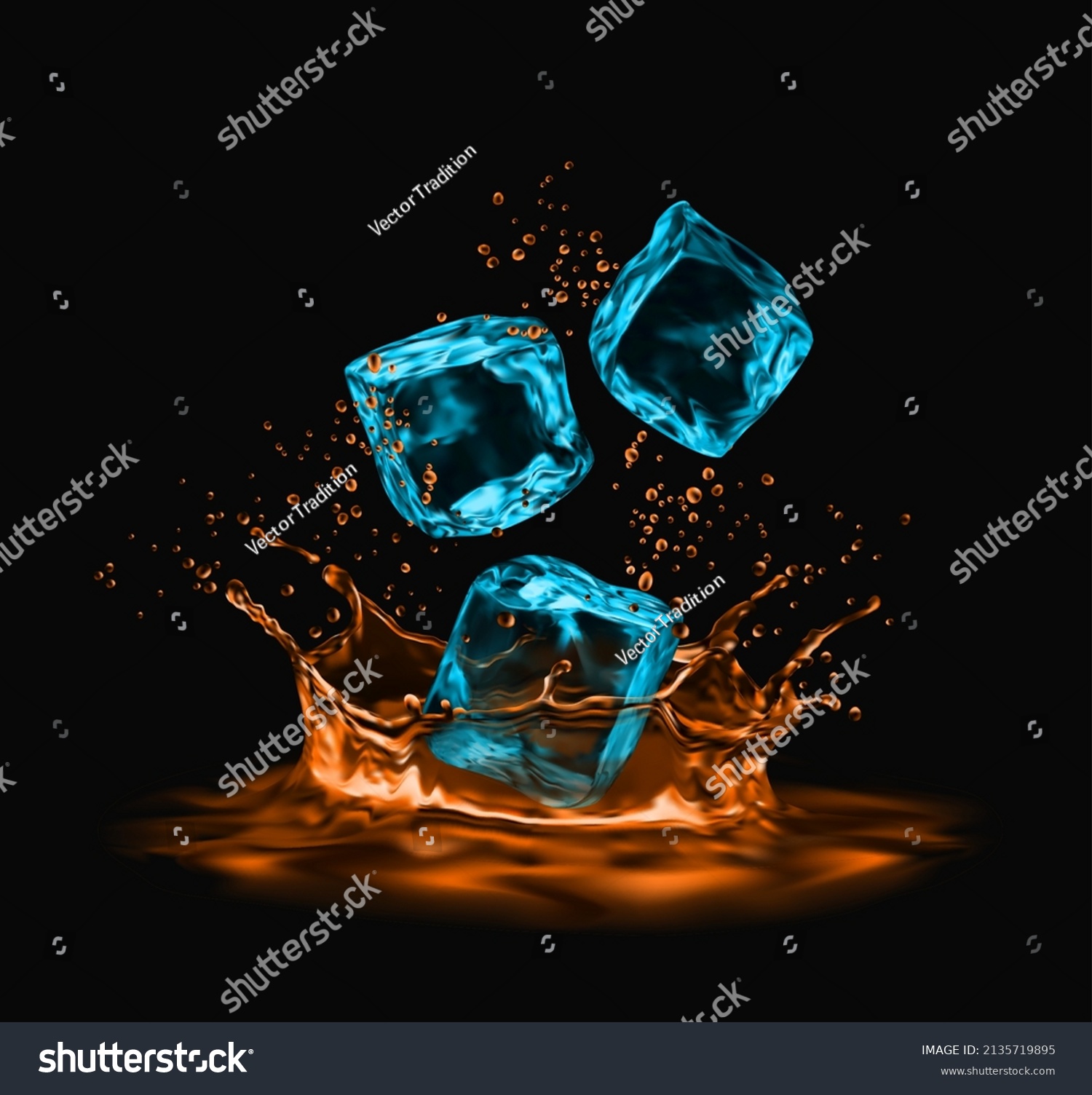 Realistic Ice Cubes Whiskey Corona Splash Stock Vector (Royalty Free ...