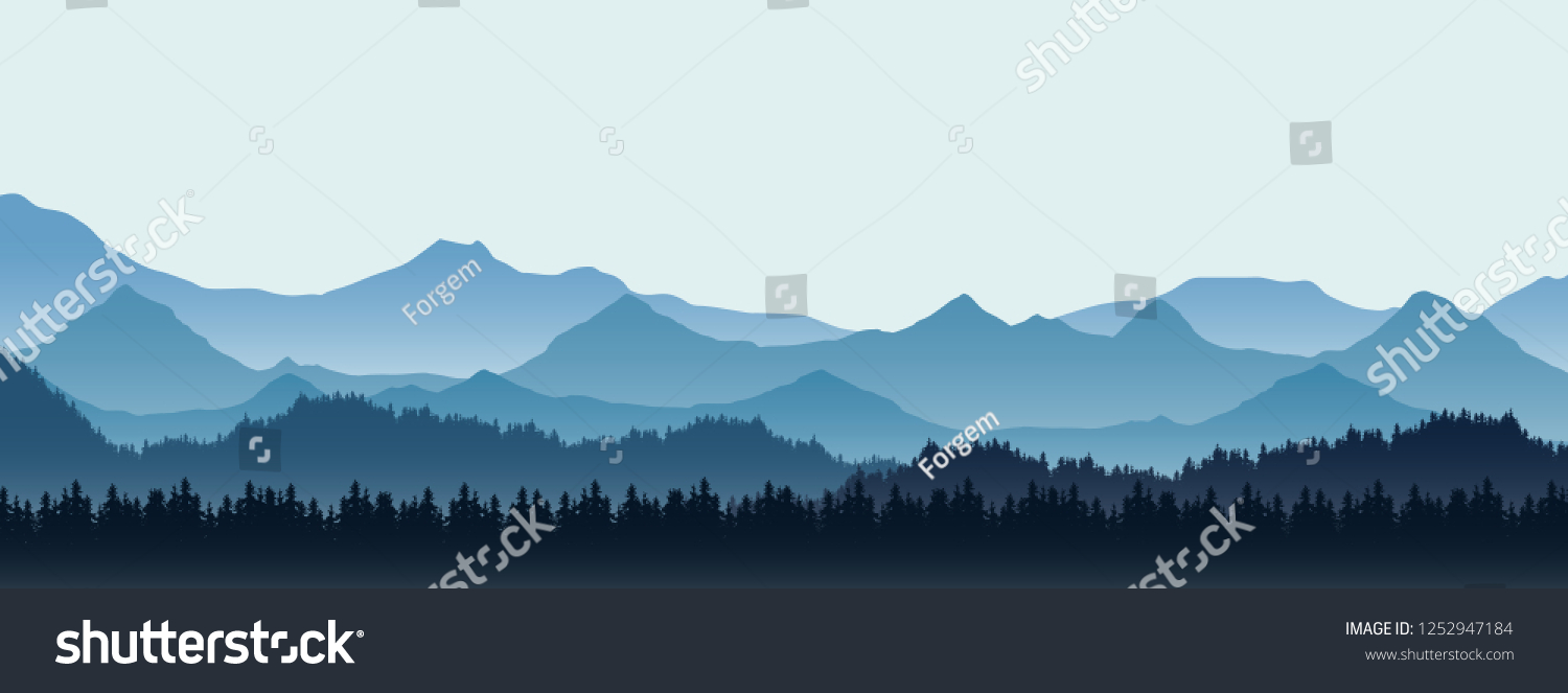 Realistic Illustration Mountain Landscape Hill Forest Stock Vector ...