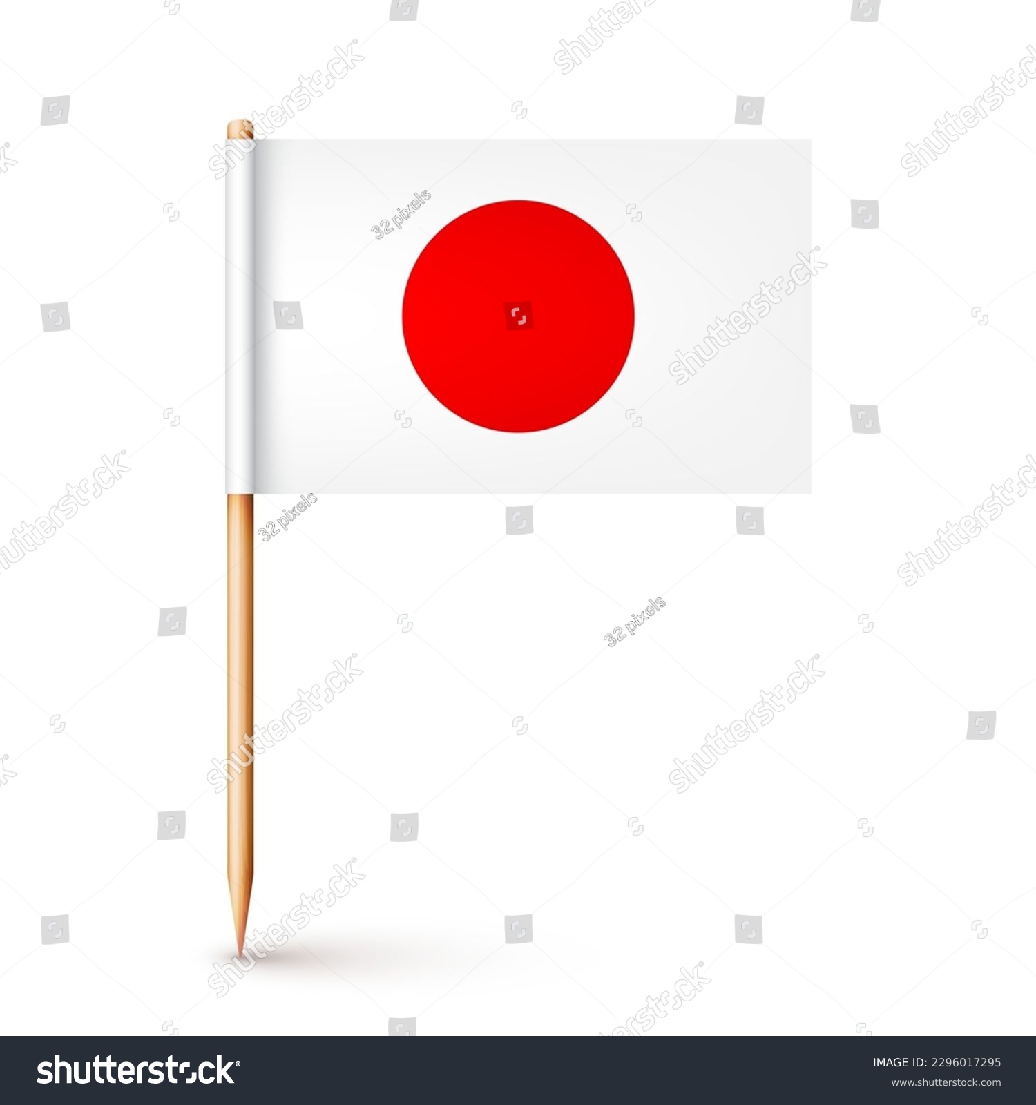 SVG of Realistic Japanese toothpick flag. Souvenir from Japan. Wooden toothpick with paper flag. Location mark, map pointer. Blank mockup for advertising and promotions. Vector illustration svg