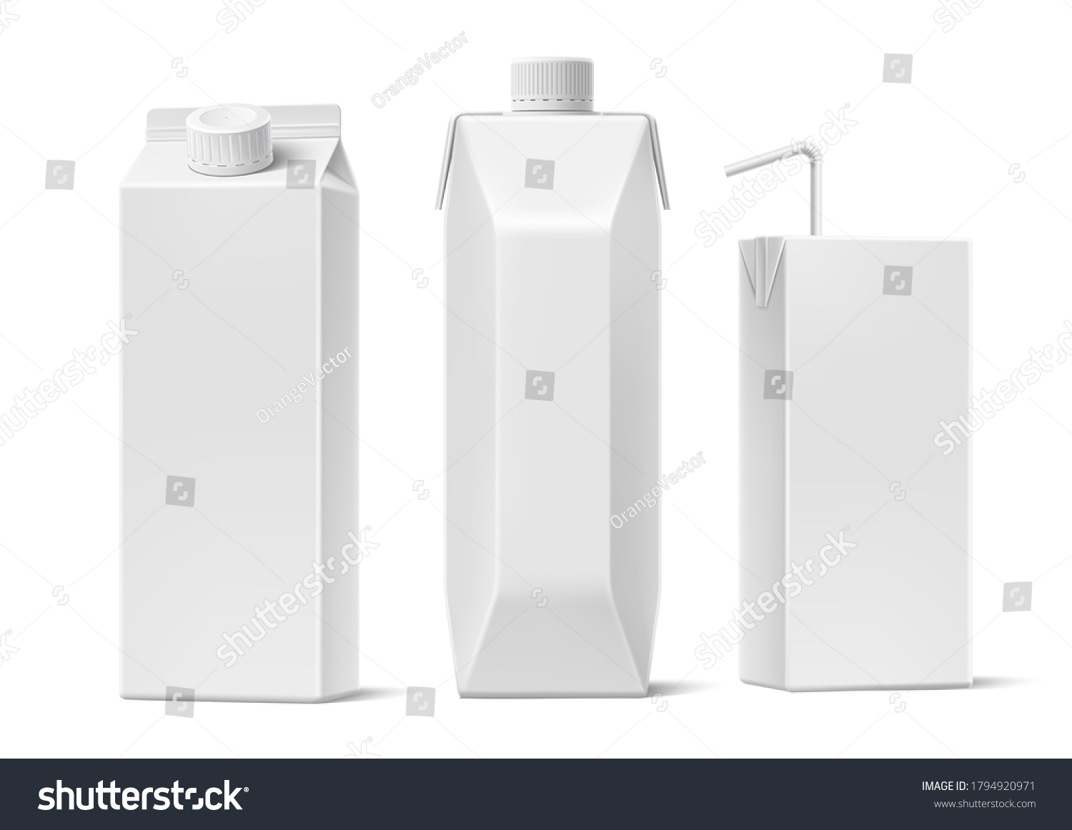 SVG of Realistic juice, milk cardboard packages mockup set. Vector dairy product, fruit drink blank container for product design. Realistic carton boxes for beverage branding. No label packaging. svg