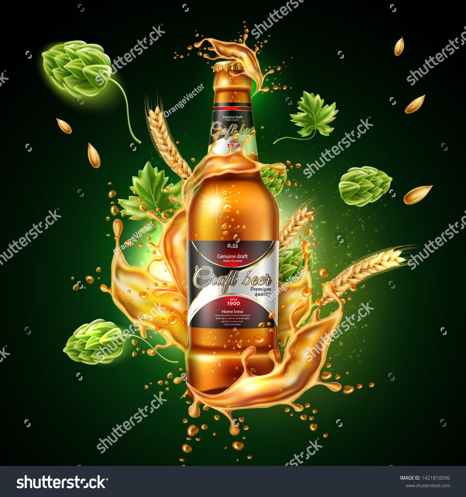 Download Realistic Lager Beer Bottle Ad Poster Stock Vector Royalty Free 1421810096