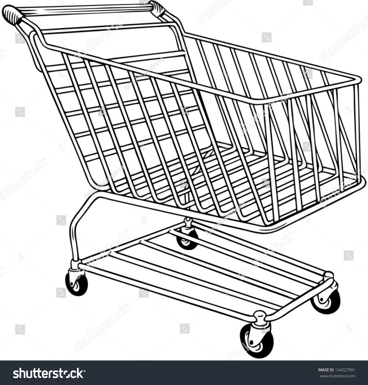 Realistic Line Drawing Shopping Cart Vector Stock Vector 134227991