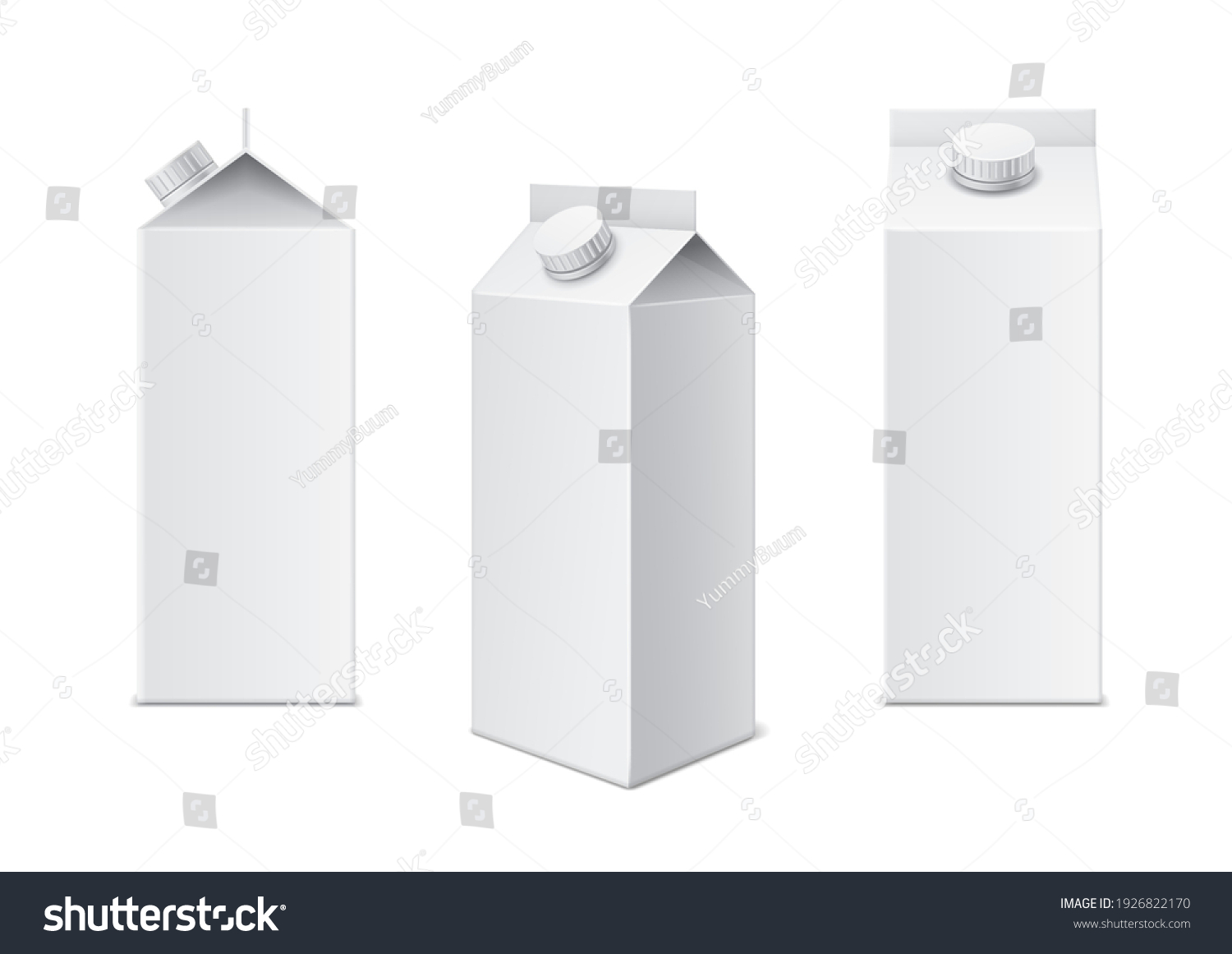 SVG of Realistic milk box. 3d white cardboard template for juice, milk and beverage package, different viewing angles drinks blank mockups. Closed rectangular container brand presentation vector isolated set svg