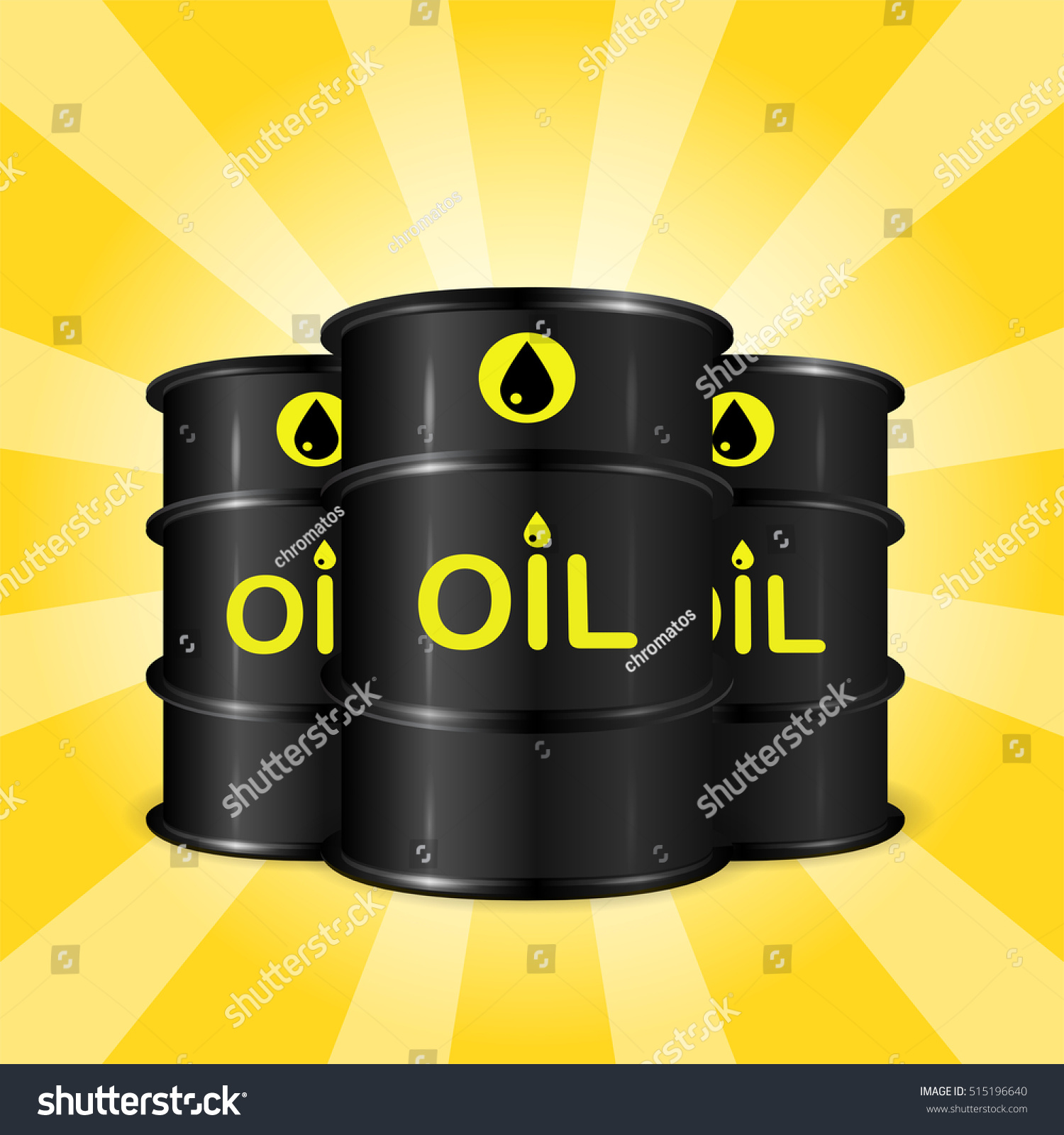 Realistic oil barrels on sunray background stock vector royalty free
