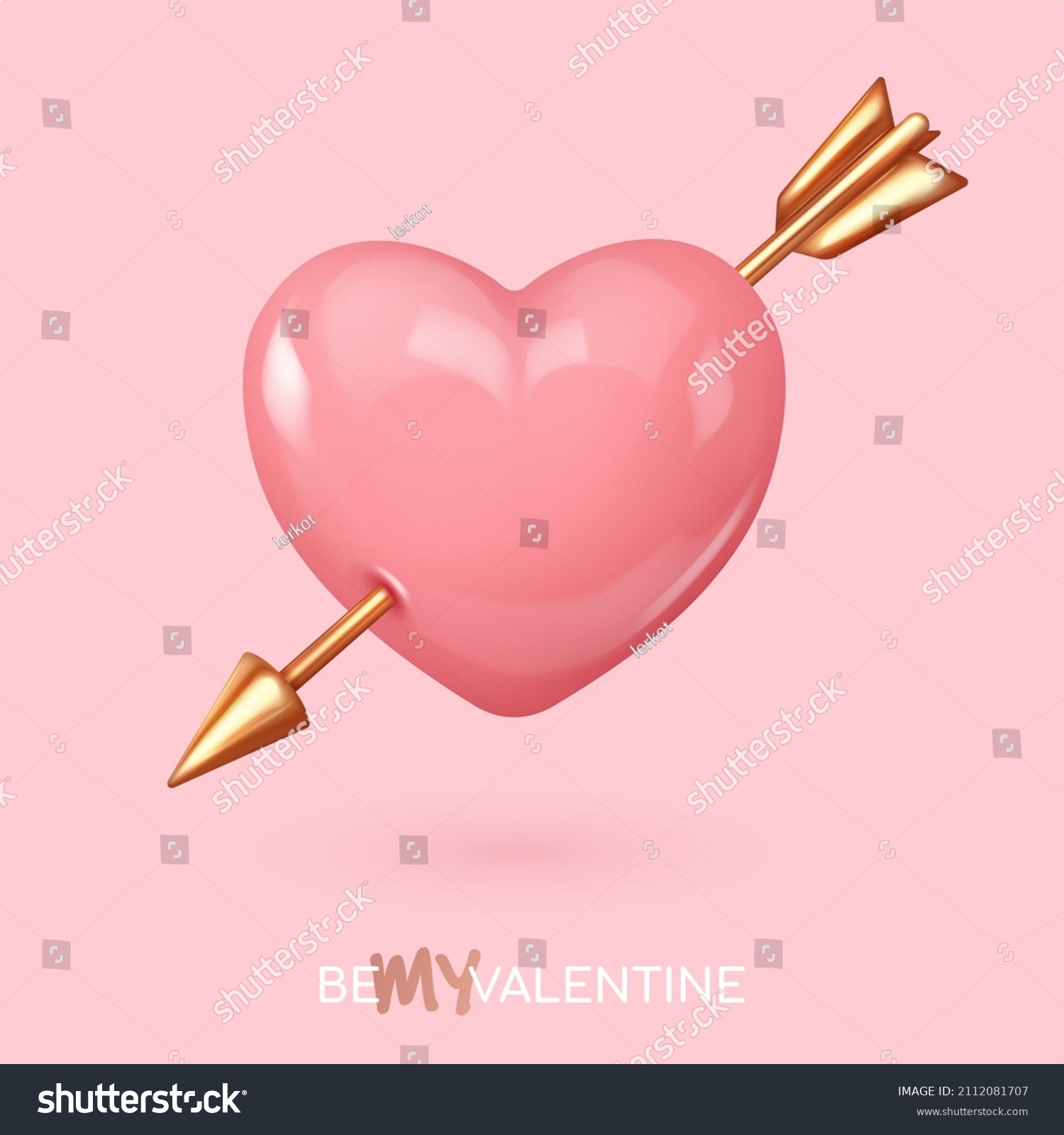 SVG of Realistic pink glossy candy heart with golden arrow. Look like 3d. Symbol of love. Be my Valentine. Vector illustration for card, party, design, flyer, poster, decor, banner, web, advertising. svg