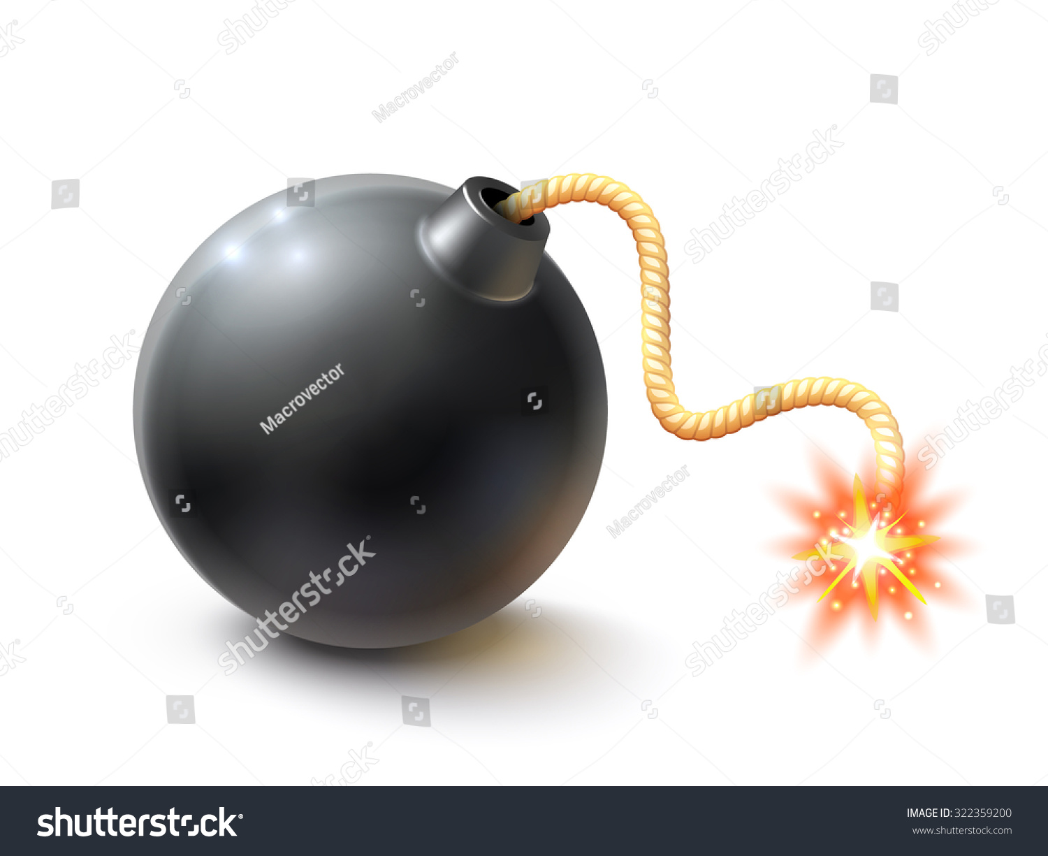 Realistic Retro Bomb With Burning Wick Isolated On White Background ...