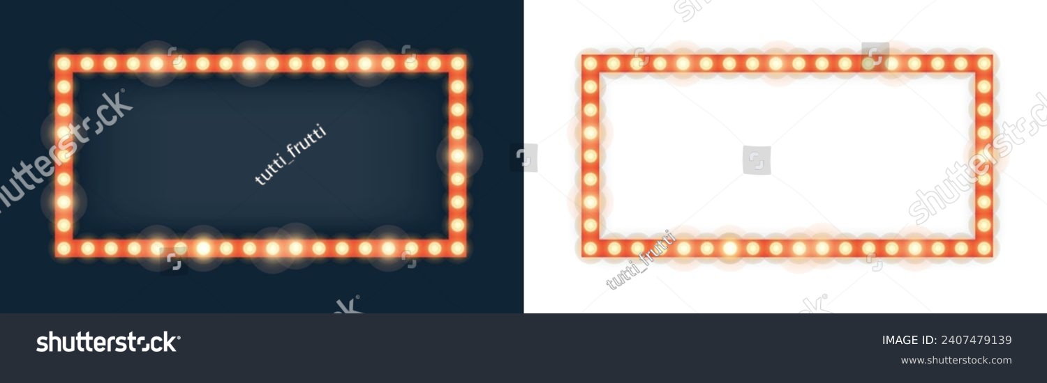 SVG of Realistic retro rectangle and circle neon marquee billboard for decoration. Concept of cinema and broadway. Isolated over transparent svg
