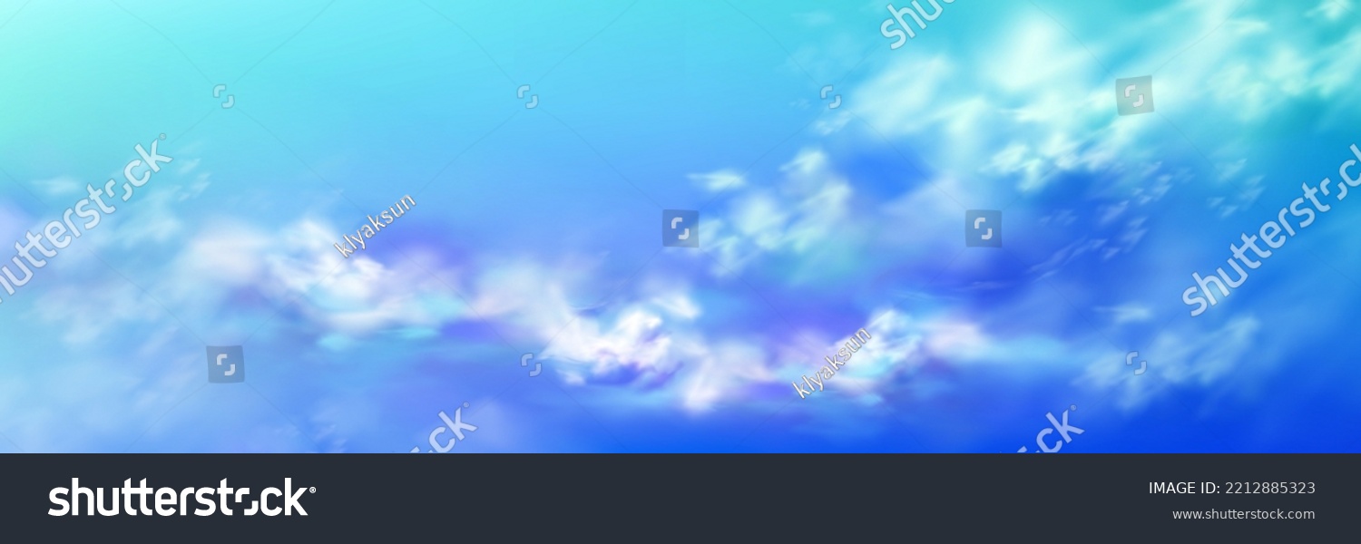 SVG of Realistic sky, blue heaven with white soft fluffy clouds abstract natural background. Tranquil cloudscape view, vivid fantasy panoramic backdrop, beautiful skyey paradise, 3d vector illustration svg