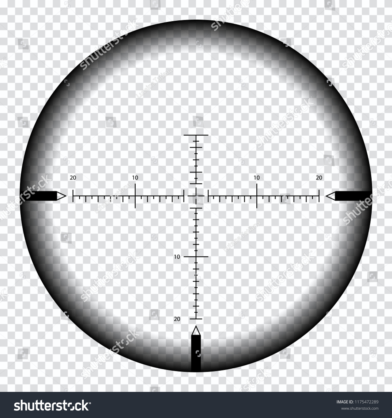 計測記号とリアルな照準 透明な背景にスナイパースコープテンプレート スナイパースコープのクロスヘアビュー 写実的な光学的視界 のベクター画像素材 ロイヤリティフリー