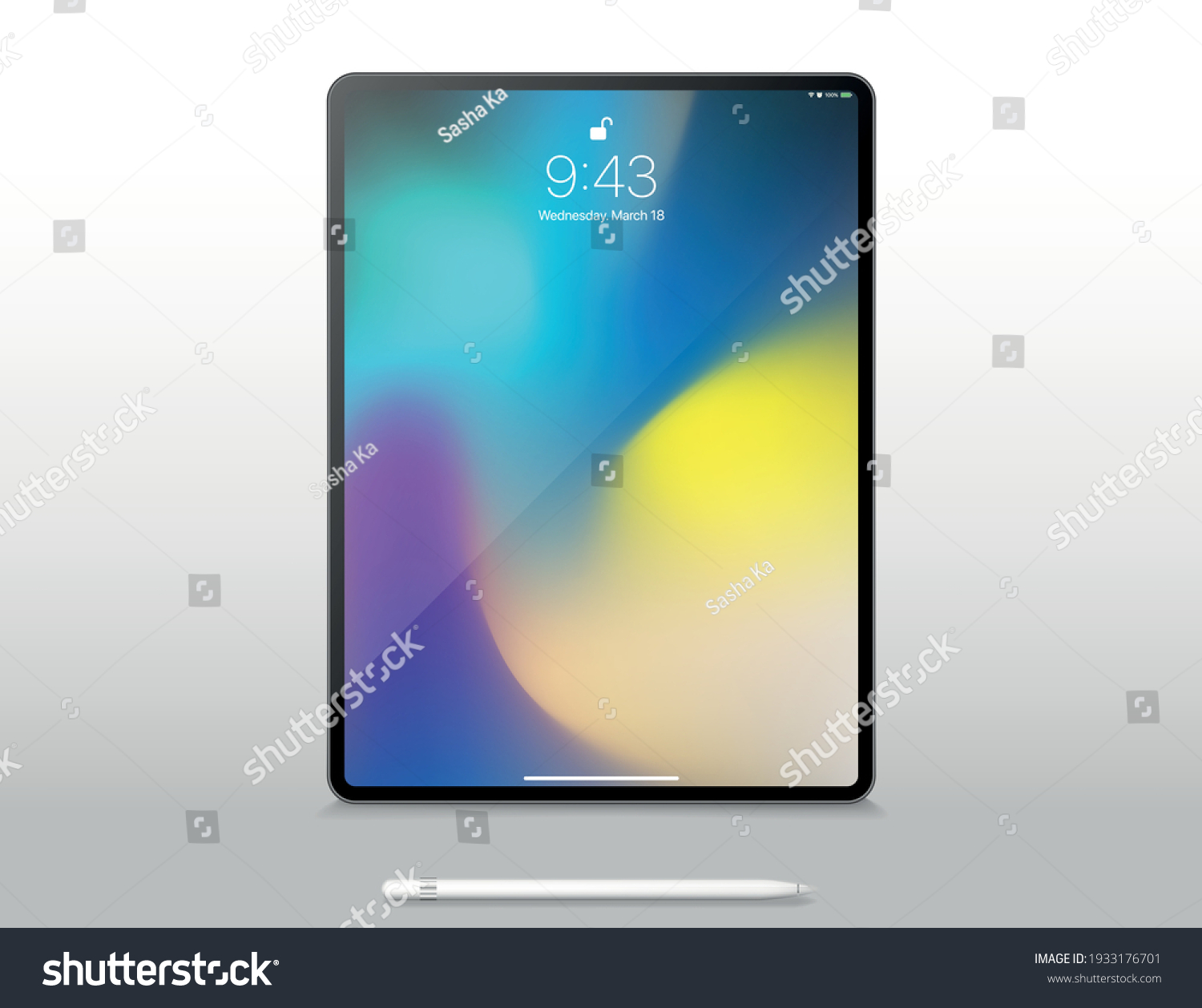 Realistic Tablet Computer Lock Screen Abstract Stock Vector (Royalty ...