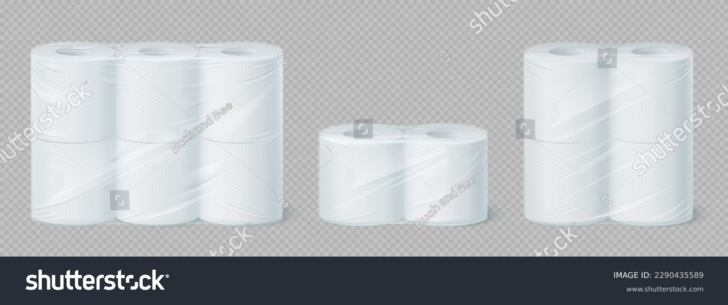 SVG of Realistic toilet towel paper, hygiene. Isolated 3d vector tissue rolls packed into plastic wrapper. Essential bathroom or kitchen item, providing comfort and cleanliness for personal sanitary needs svg