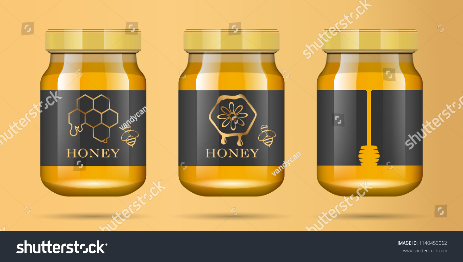 Download Realistic Transparent Glass Jar Honey Food Stock Vector Royalty Free 1140453062