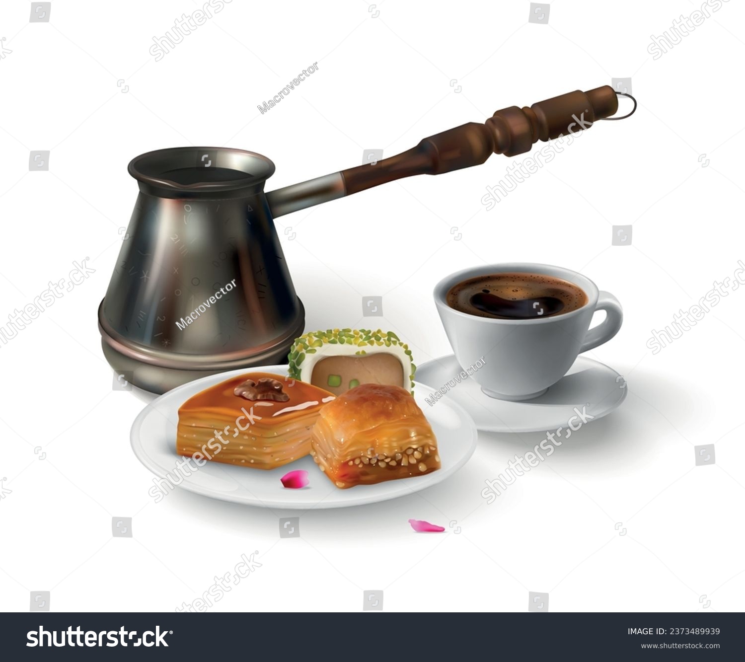 SVG of Realistic turkish delight composition with baklava and coffee cup vector illustration svg