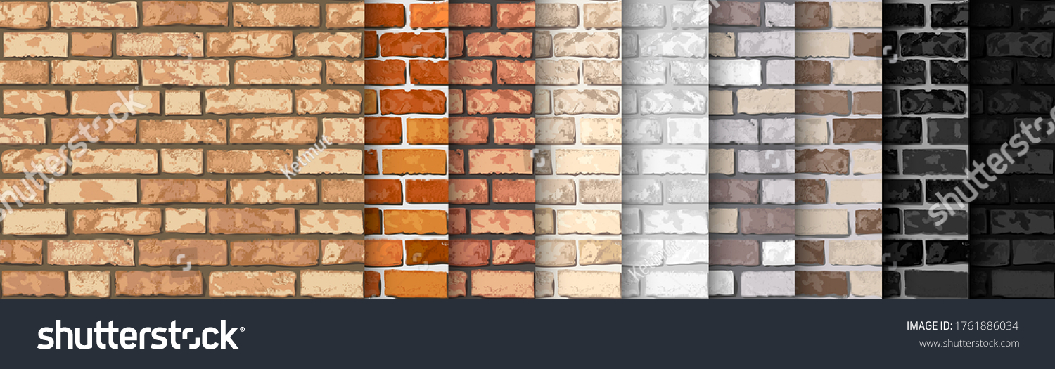 SVG of Realistic Vector brick wall seamless pattern set. Flat wall texture. Yellow, gray, red, white, black textured brick background for print, paper, design, decor, photo background svg