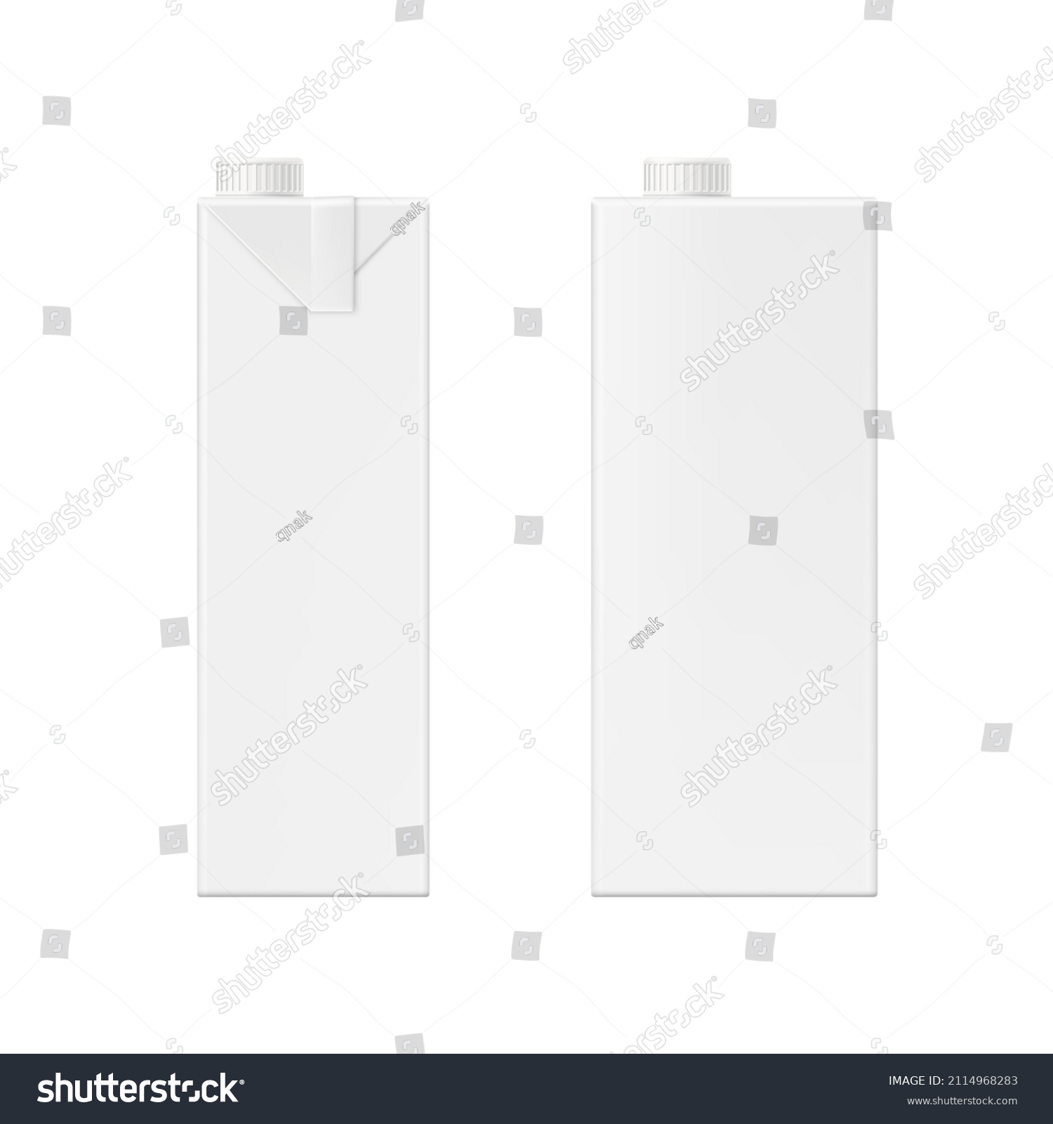 SVG of Realistic vector 3d milk or juice box mockup. Isolated template of cardboard packaging with lid. Front and side view. svg