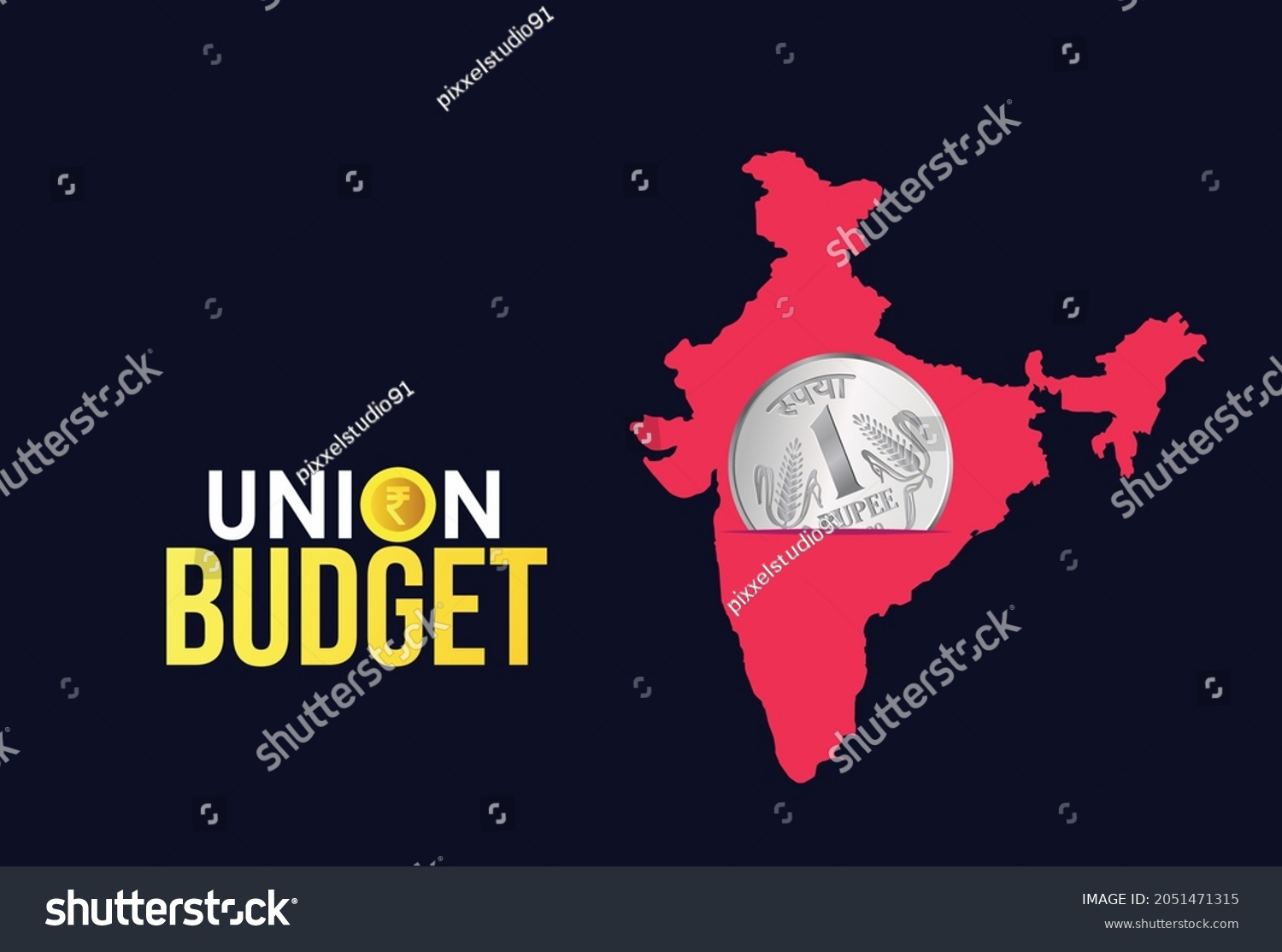 SVG of realistic vector rupee icon with Indian map and one rupee coin, Indian Union Budget, India economy, finance icon, Indian rupee coin with Indian map vector illustration, typography svg