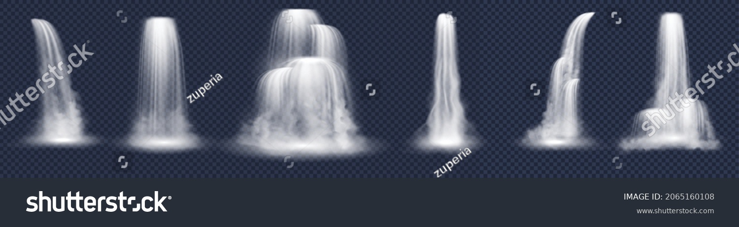 79 125 Waterfall Spray Images Stock Photos Vectors Shutterstock   Stock Vector Realistic Waterfalls Set On Transparent Background Falling River Water Or Mountain Fall Cascade 2065160108 