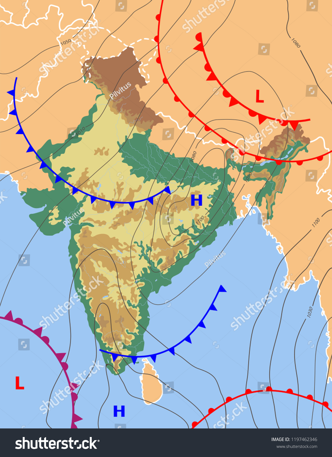 weather forecast map of india Realistic Weather Map India Showing Isobars Stock Vector Royalty weather forecast map of india