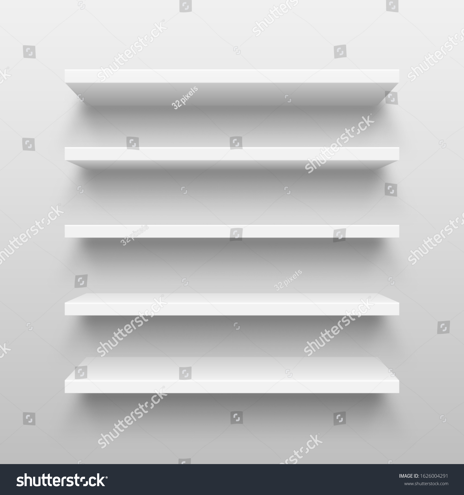 Realistic White Wall Shelf Collection On Stock Vector (Royalty Free ...