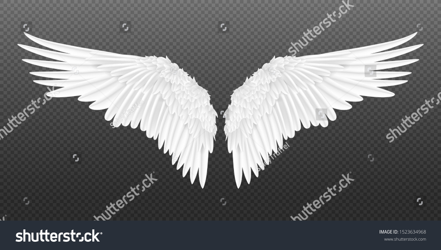 リアルな羽 透明な背景に白いエンジェルスタイルの翼と3d羽 ベクターイラスト鳥の翼デザイン のベクター画像素材 ロイヤリティフリー