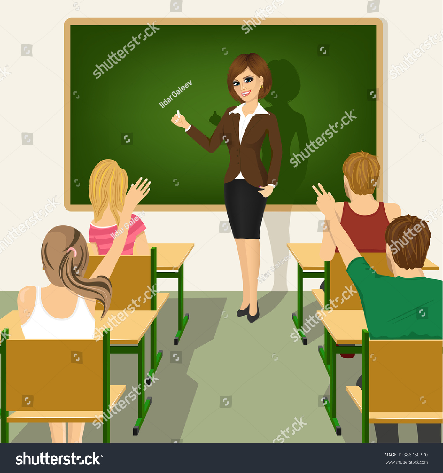 Rear View School Lesson Students Teacher Stock Vector 388750270 ...