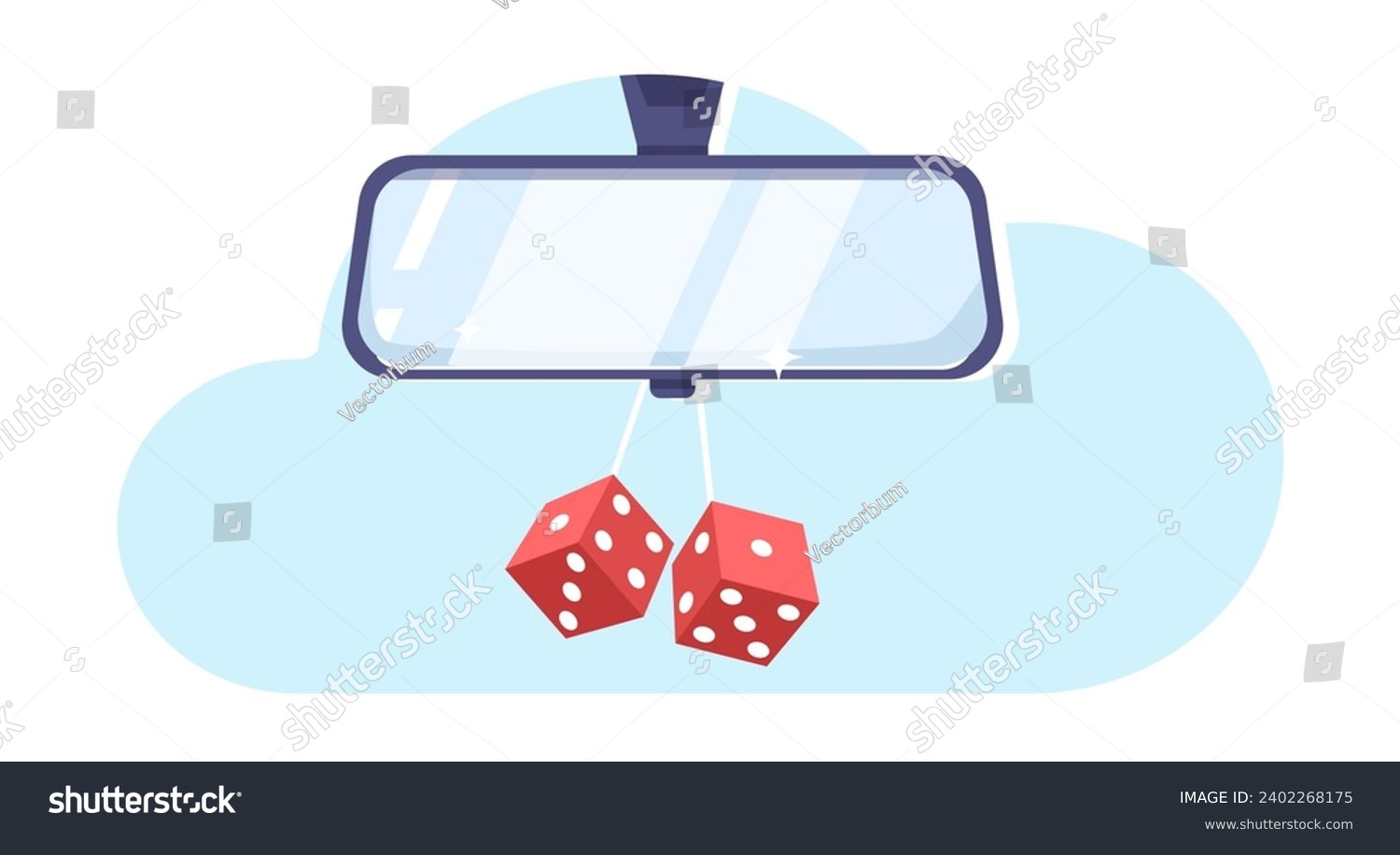 SVG of Rearview mirror with dangling cubes. Automobile behind reflection. Auto transportation. Drive visibility. Road reflect. Glass frame for vehicle back control. Handing svg