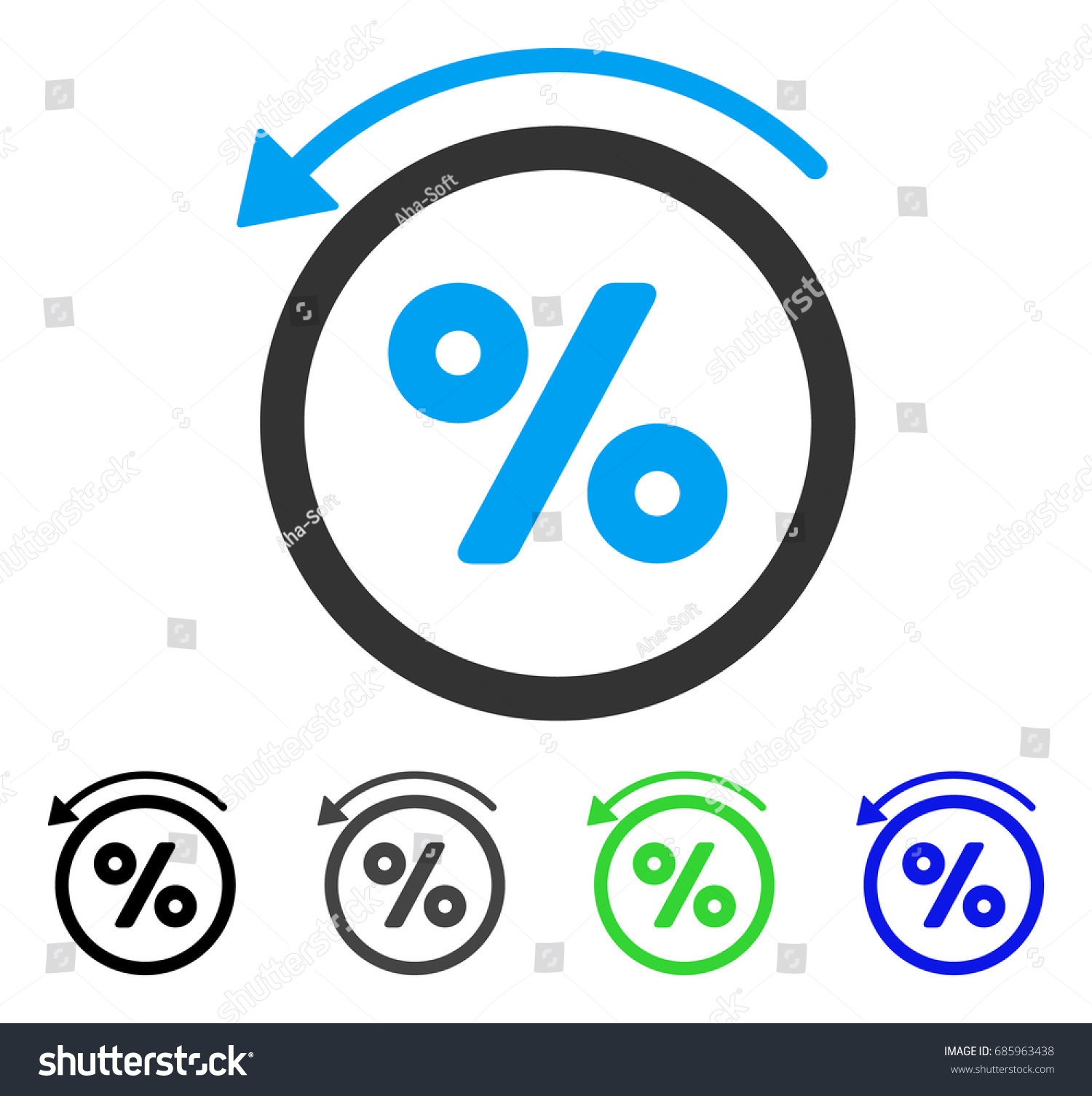 Rebate Percent flat vector pictograph. Colored rebate percent gray, black, blue, green