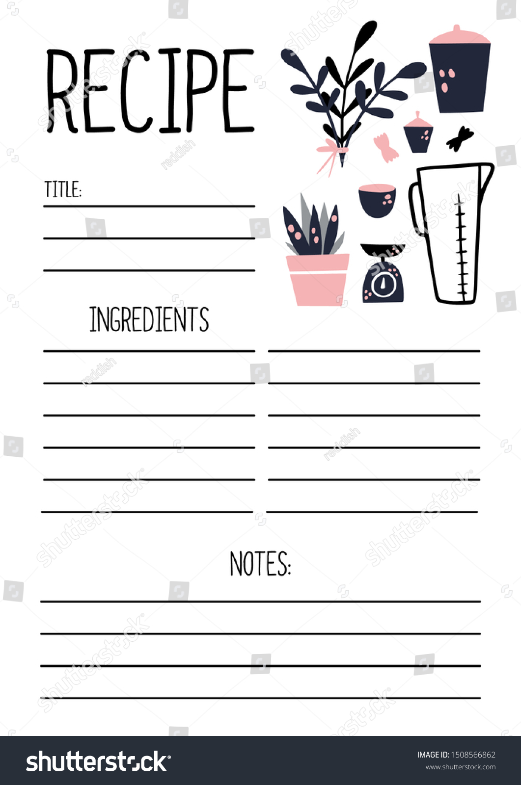 Recipe Page Template Vector A4 Printable Stock Vector Royalty Free 1508566862