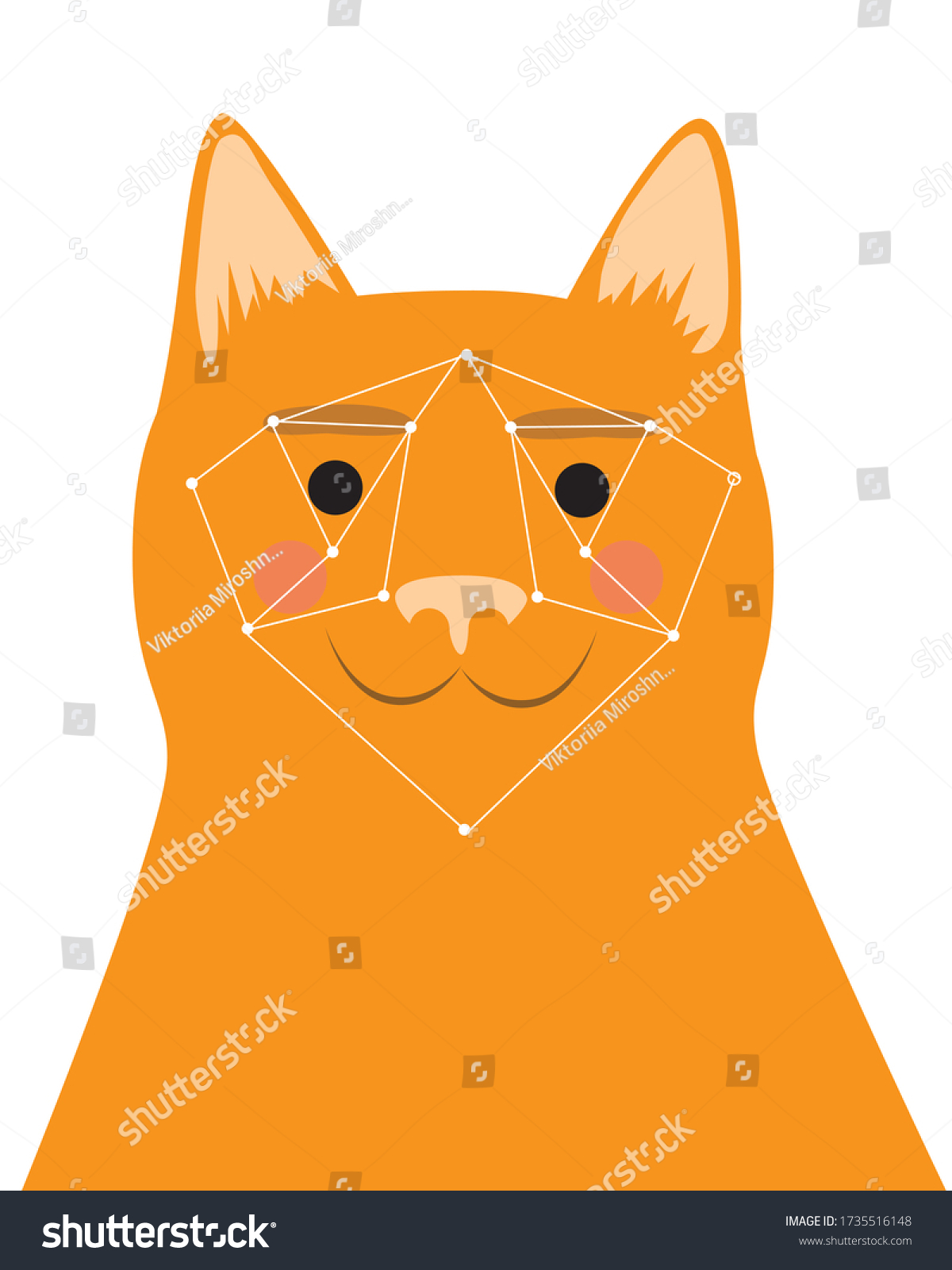 SVG of Recognition of the face of a ginger cat, animal or pet as a concept for the use of digital technology. Stock vector flat illustration with identification of a lost cat for search svg