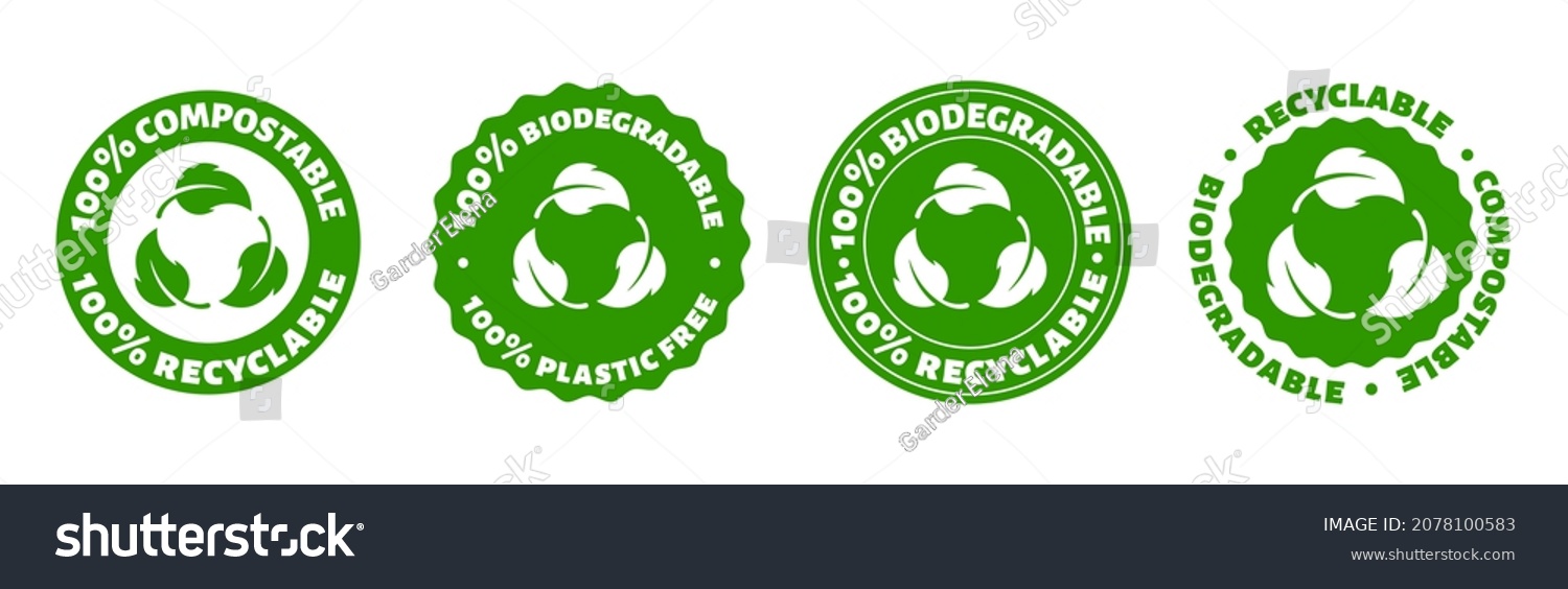SVG of Recyclable biodegradable compostable circle green inons. Vector eco bio logos svg