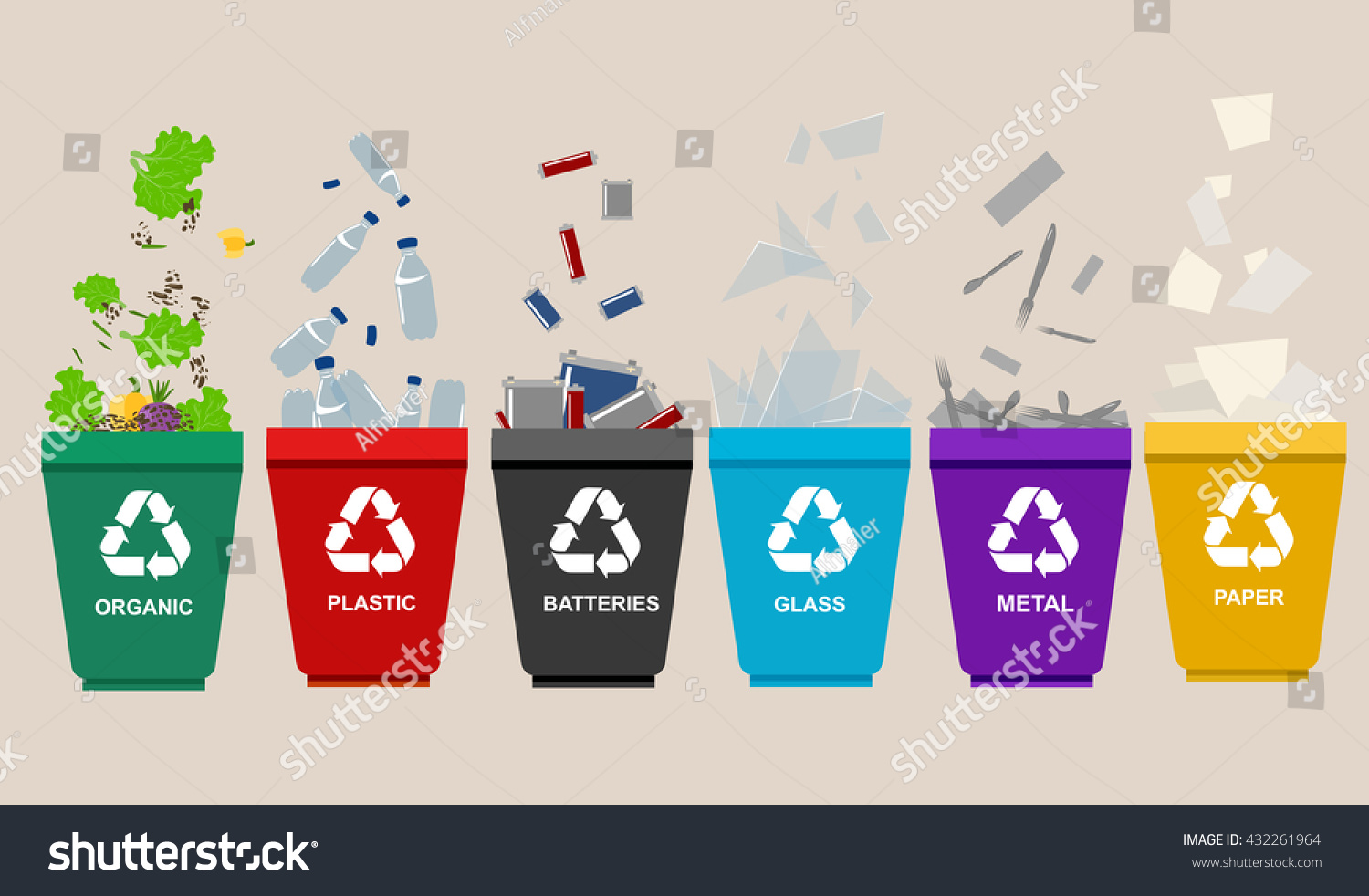 Three Garbage Containers For Separate Types Of Trash Stock ...