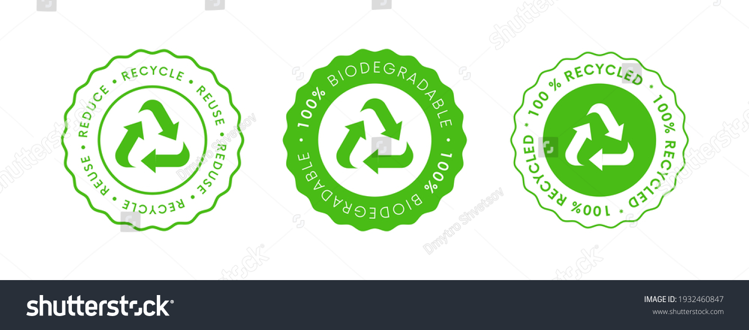 SVG of Recycle Reuse Reduce Icon. 100% Biodegradable Recycled  Vector Sign.  Package eco packet logo. svg