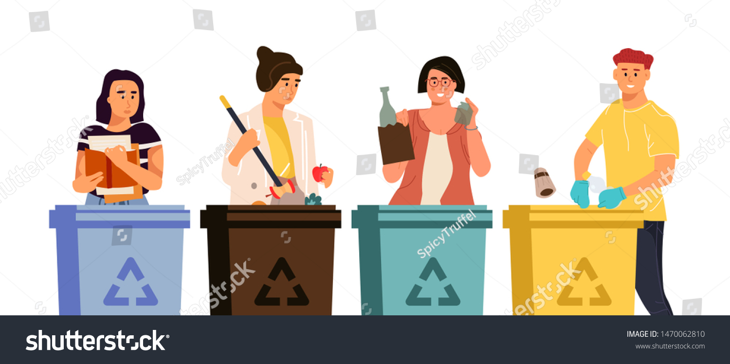 Recycling Characters Cartoon Men Women Putting Stock Vector (Royalty ...