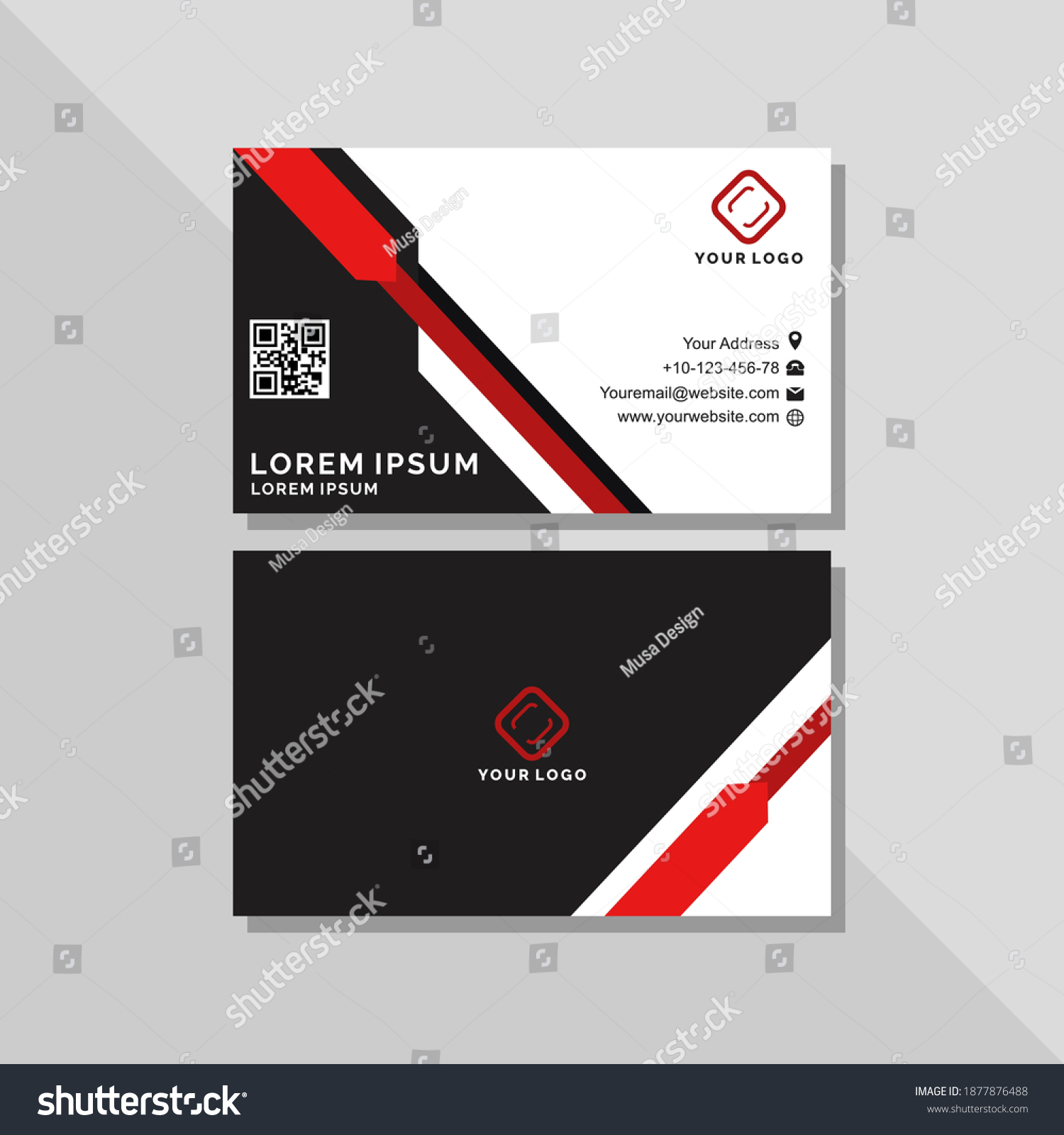 Red Black Business Card Design Template Stock Vector (Royalty Free